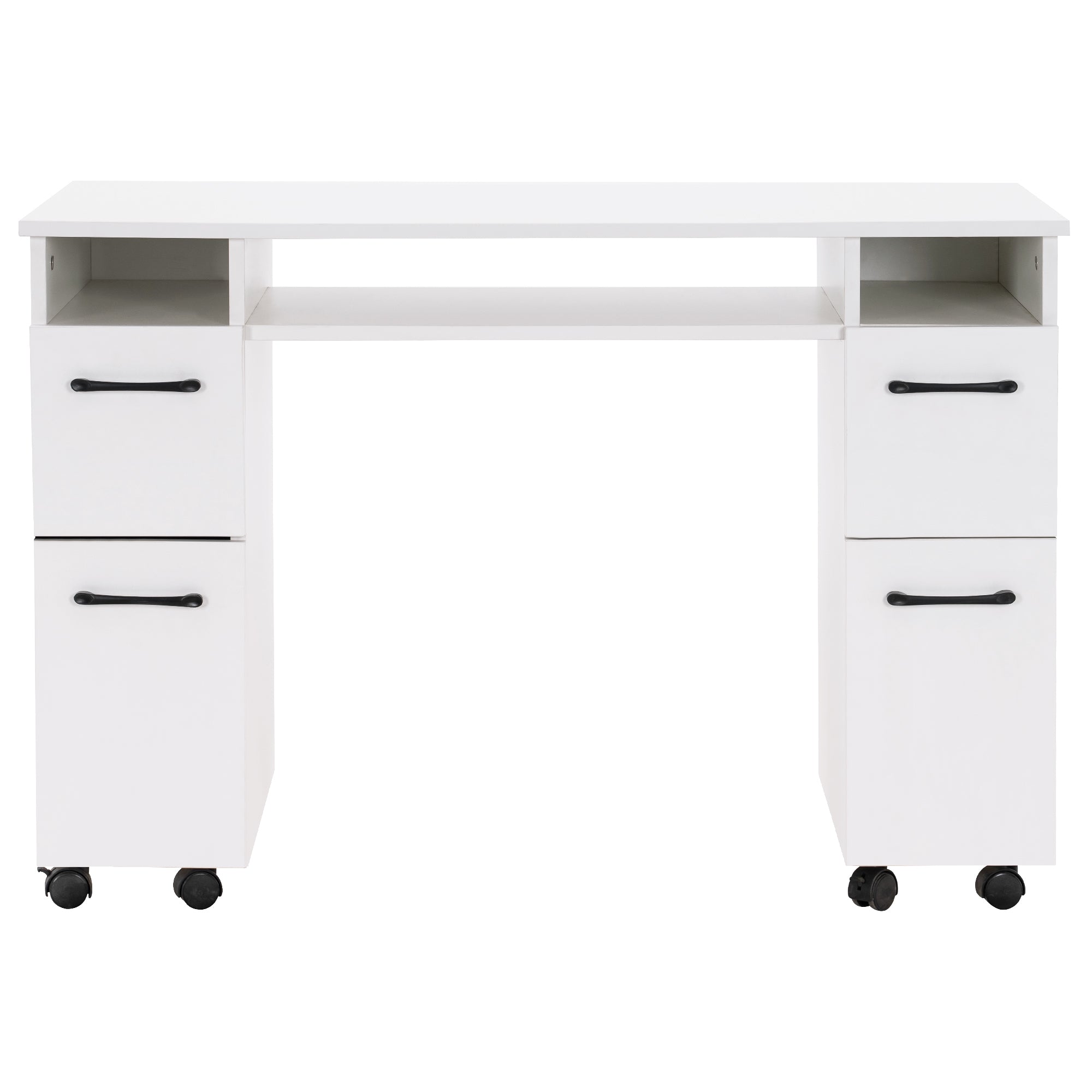 Manicure Table with Lockable Wheels, Beauty Nail Art Desk with Storage Drawers & Cabinets 2600