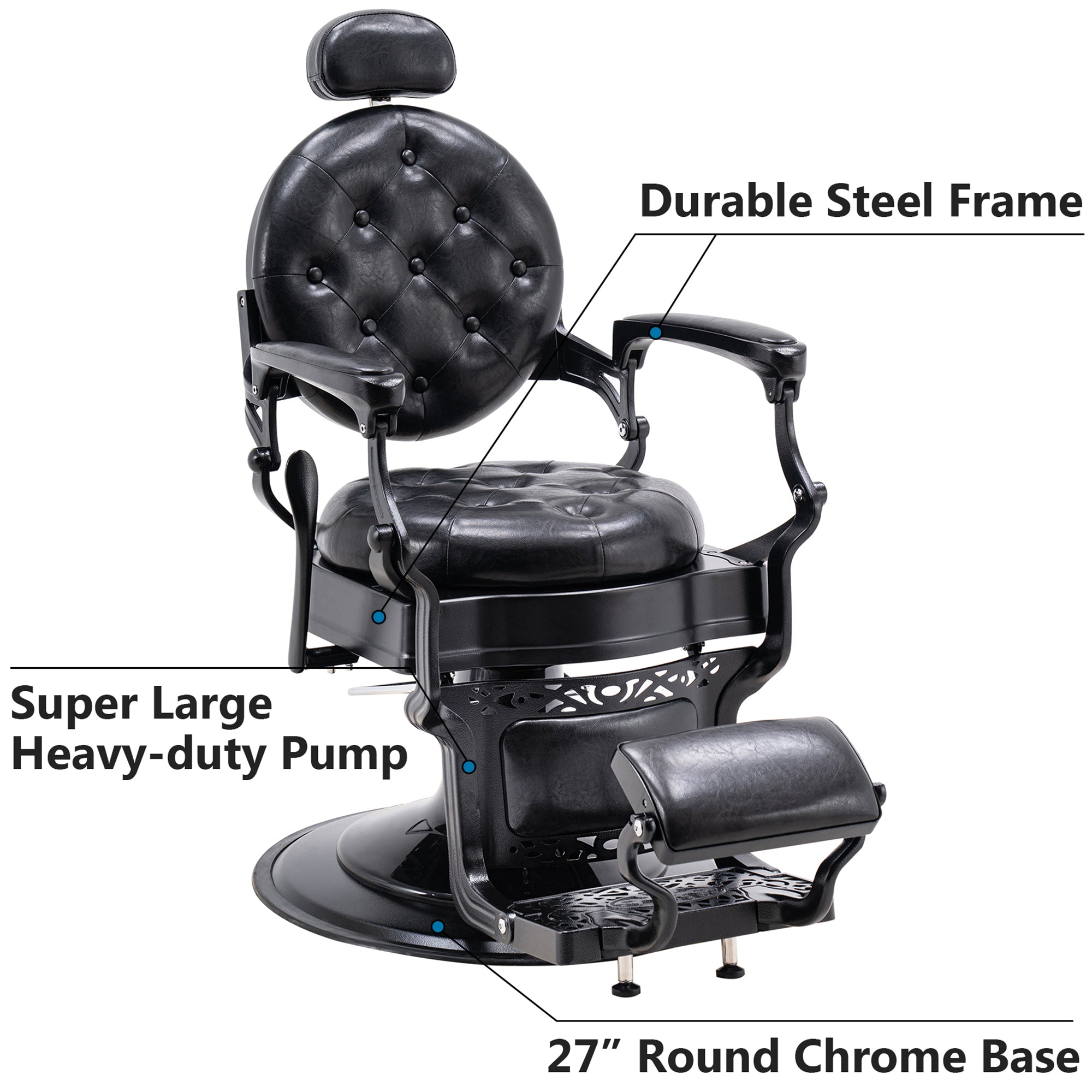 BarberPub Metal Vintage Barber Chair1, Reclining Barbershop Chair with Headrest 3849