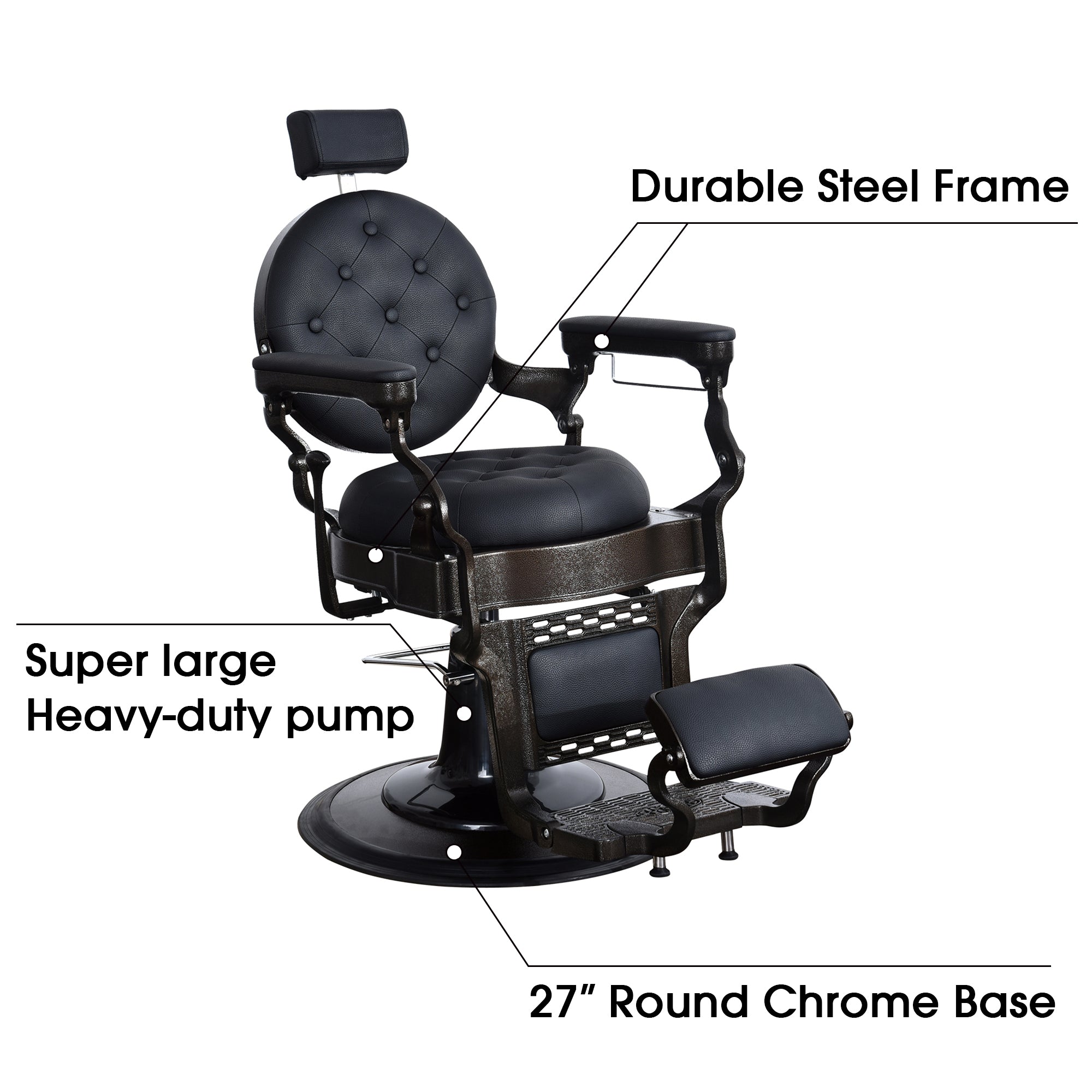 BarberPub Vintage Barber Chair, Heavy Duty Metal Frame Reclining All Purpose Chair 2947