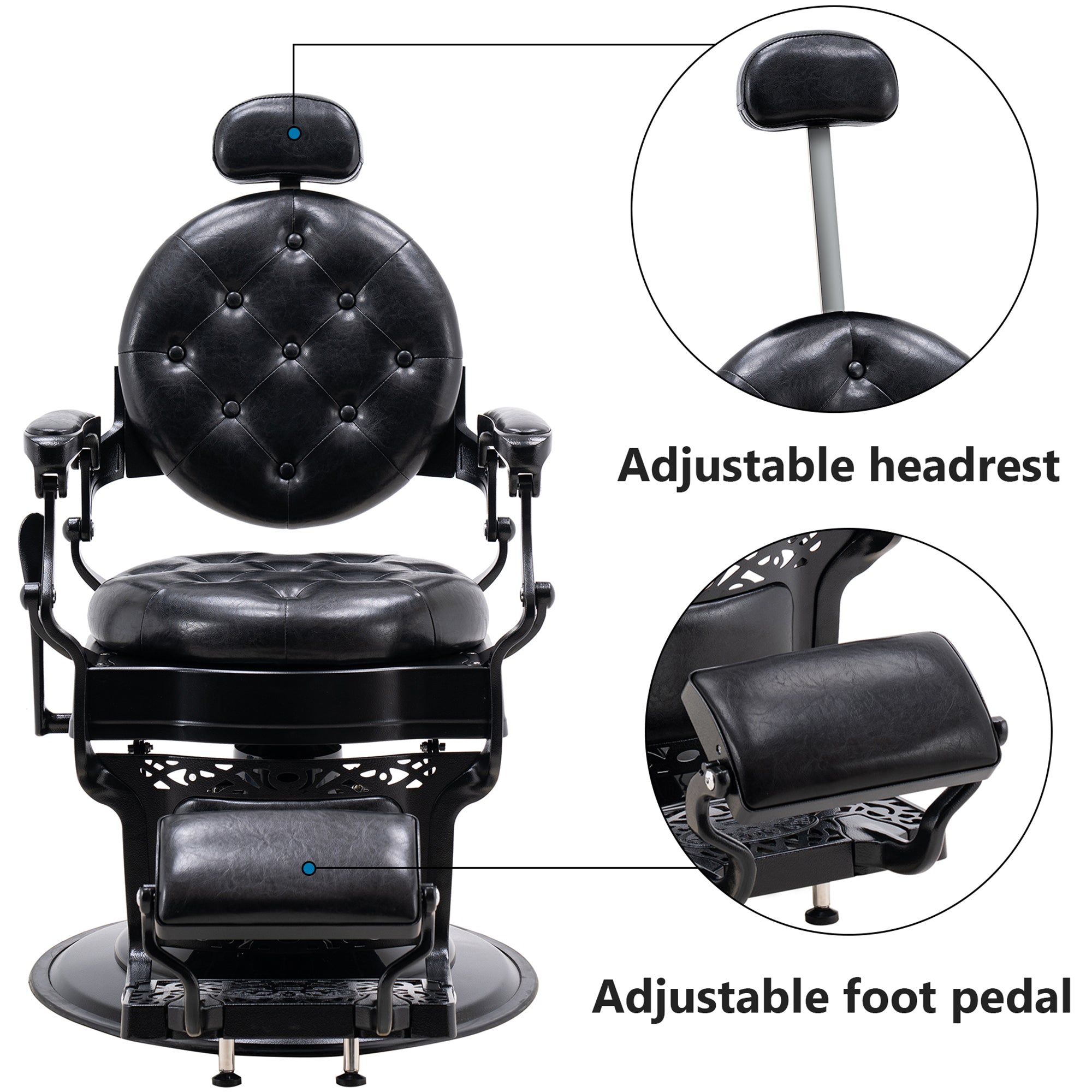 BarberPub Metal Vintage Barber Chair1, Reclining Barbershop Chair with Headrest 3849