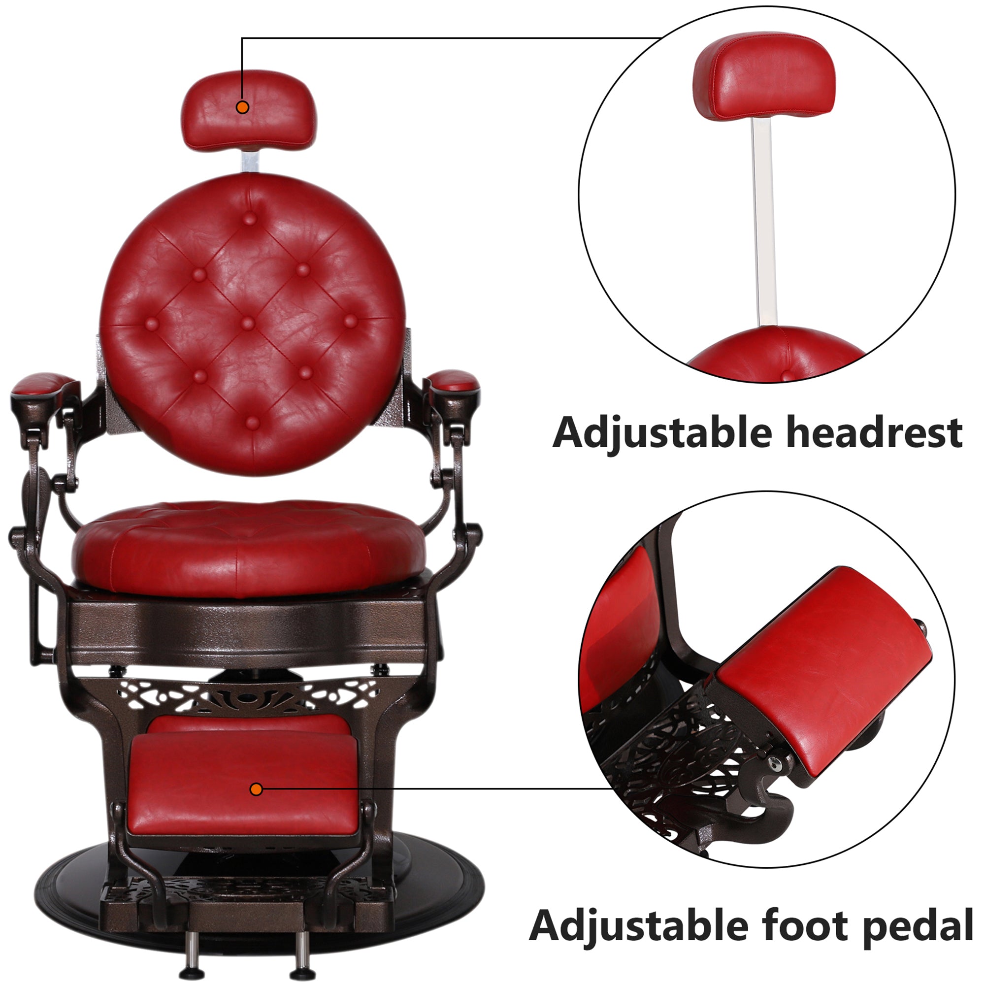 BarberPub Metal Vintage Barber Chair1, Reclining Barbershop Chair with Headrest 3849