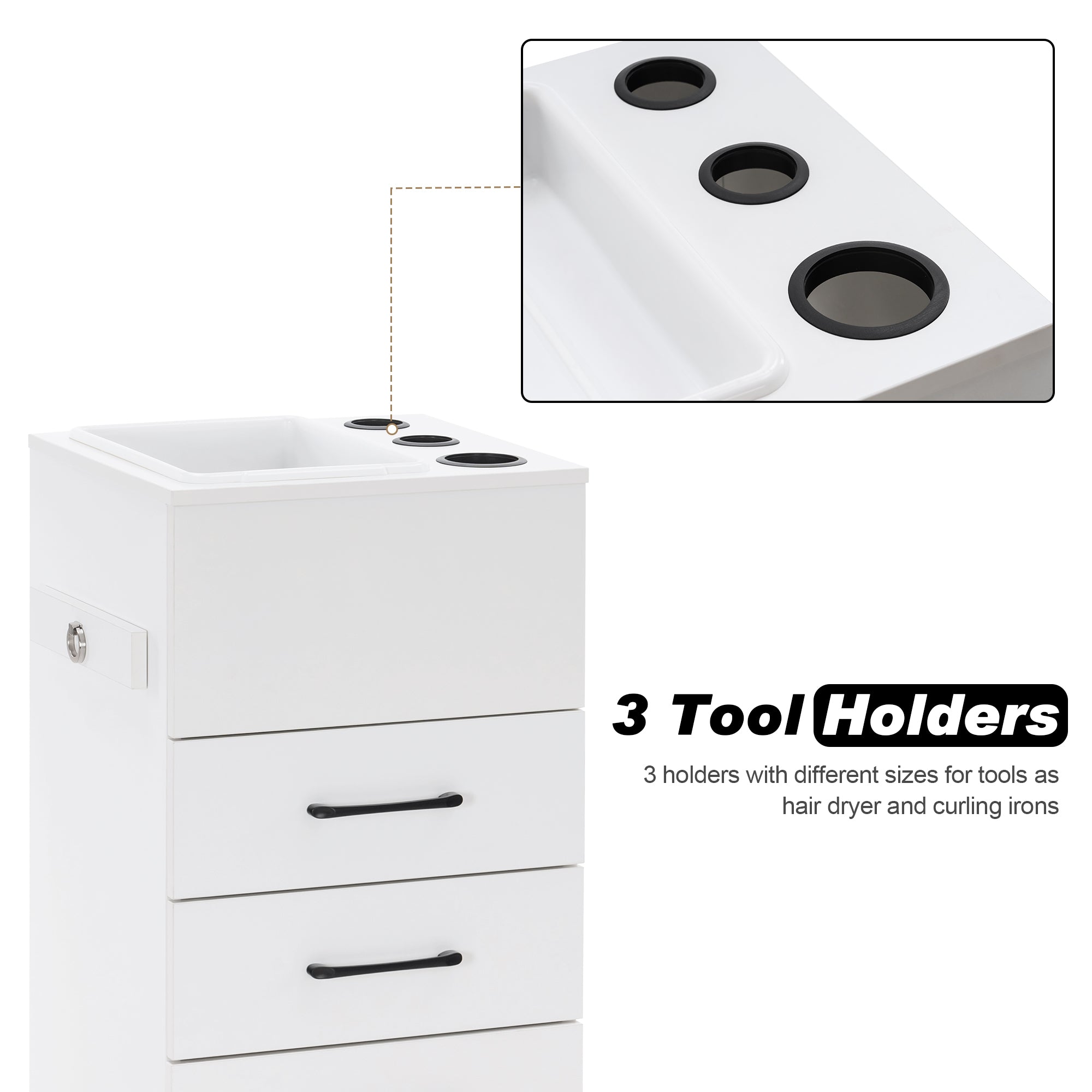 Utility Barber Station with Hair Dryer Holders, Salon Styling Cabinet for Storage 2035