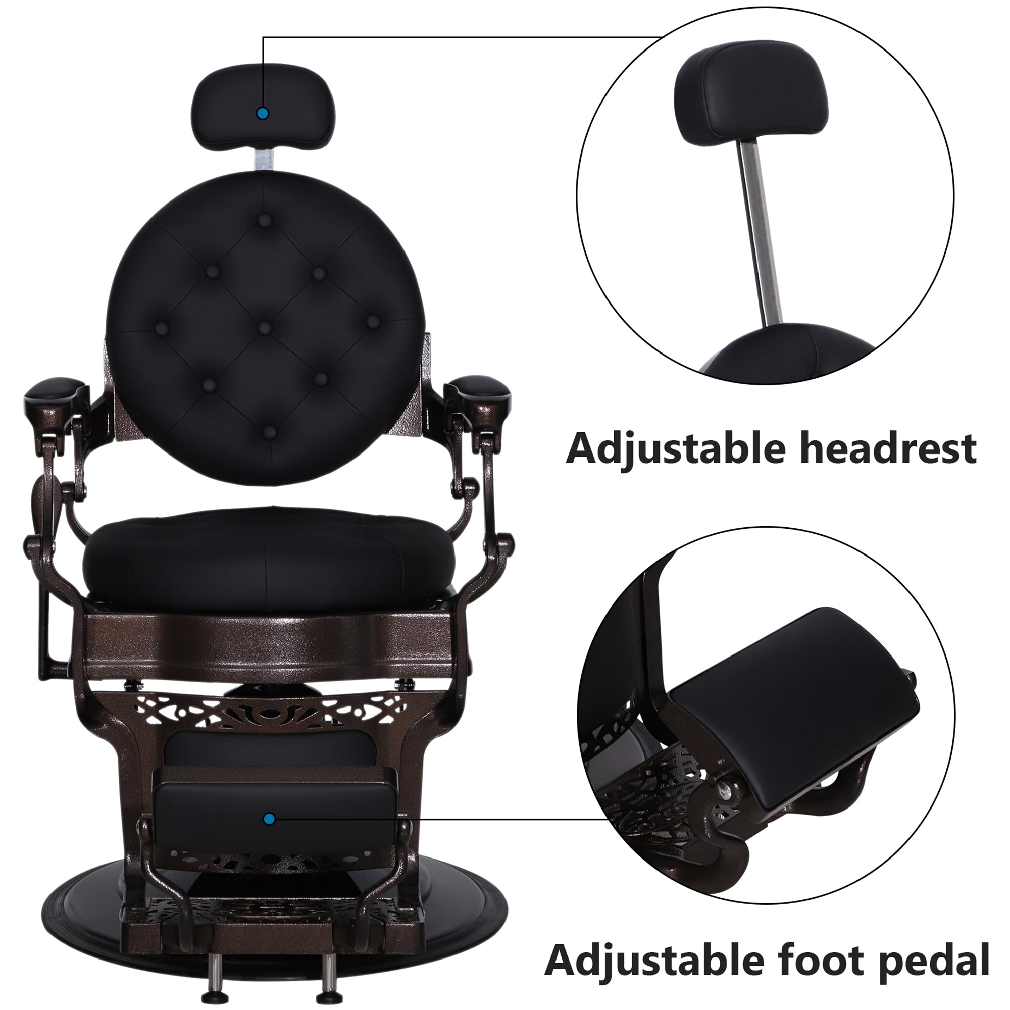 BarberPub Metal Vintage Barber Chair1, Reclining Barbershop Chair with Headrest 3849