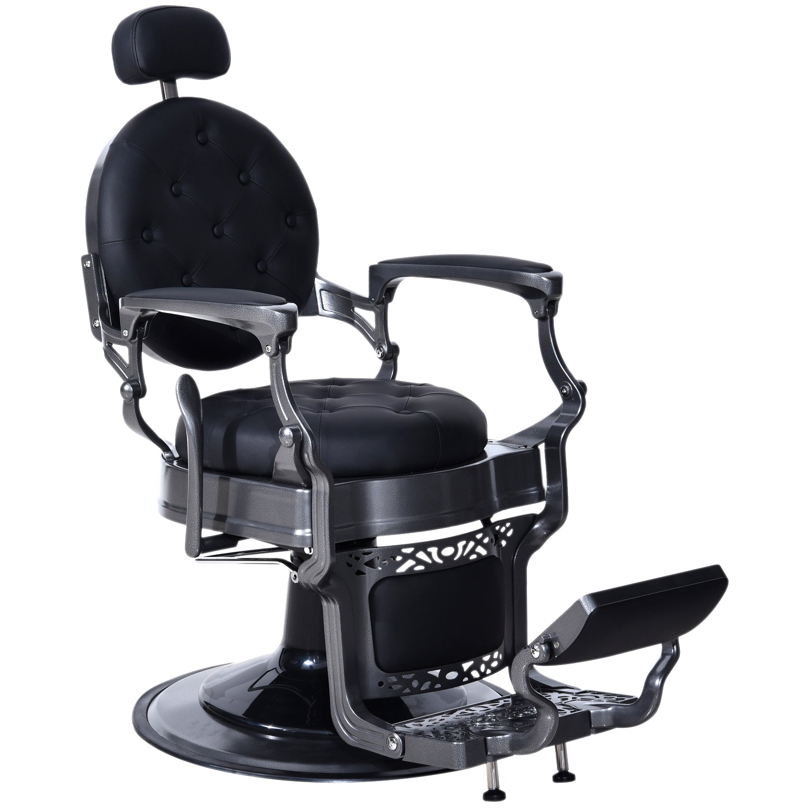 BarberPub Metal Vintage Barber Chair1, Reclining Barbershop Chair with Headrest 3849