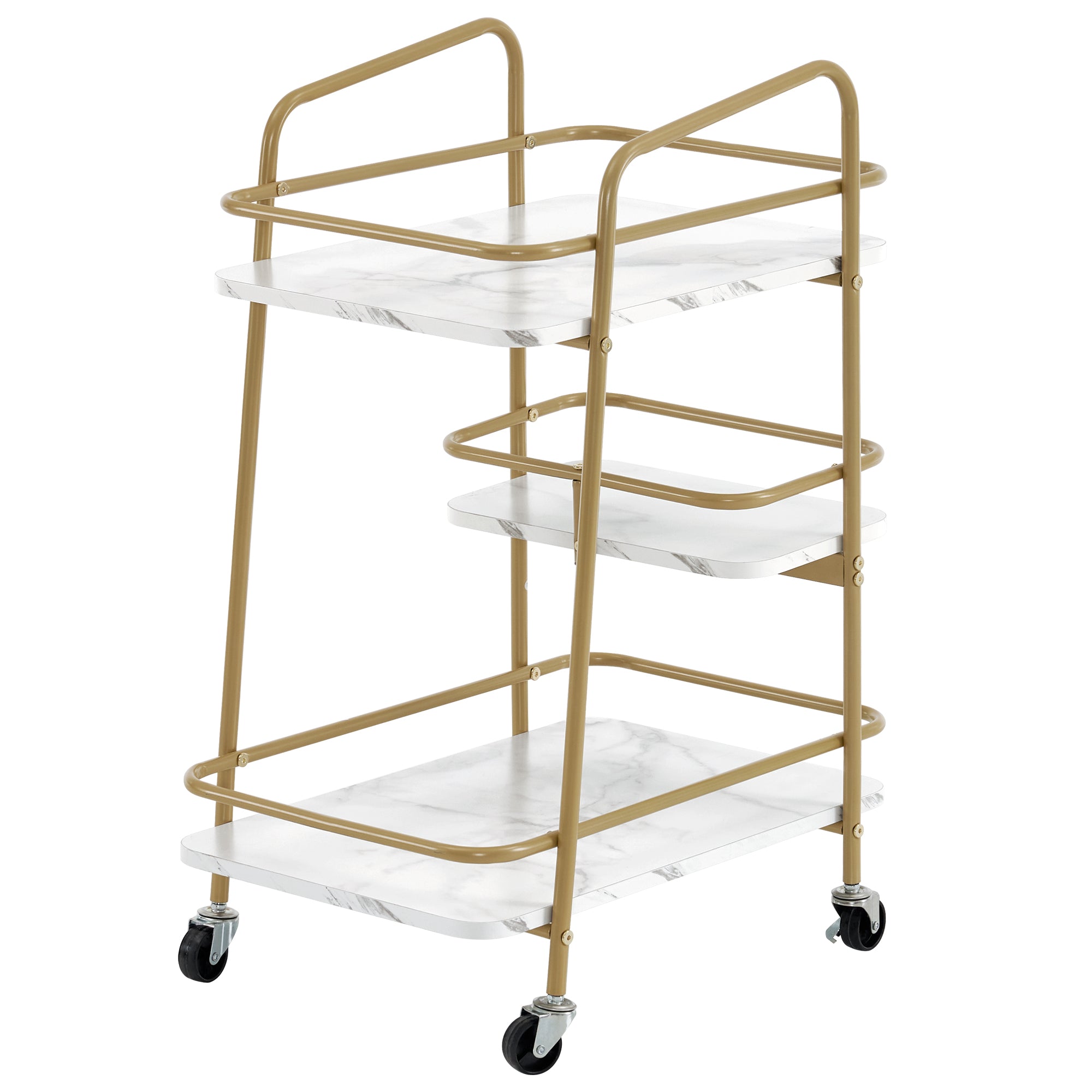3-tier Hair Salon SPA Utility Trolley, Barber Storage Rolling Cart with Marble Plate 2072