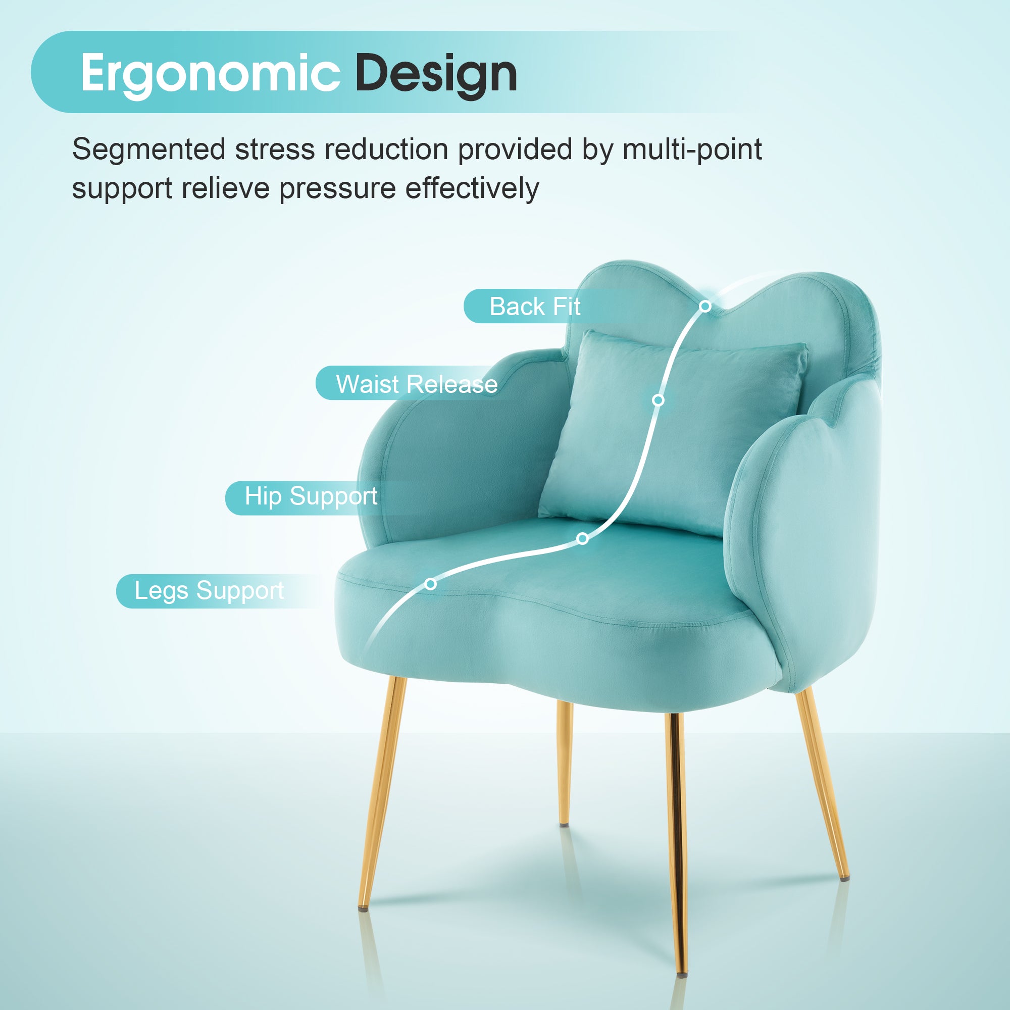 Manicure Tech Chair for Manicurist with Backrest, Modern Living Room Chair with Velvet 3522