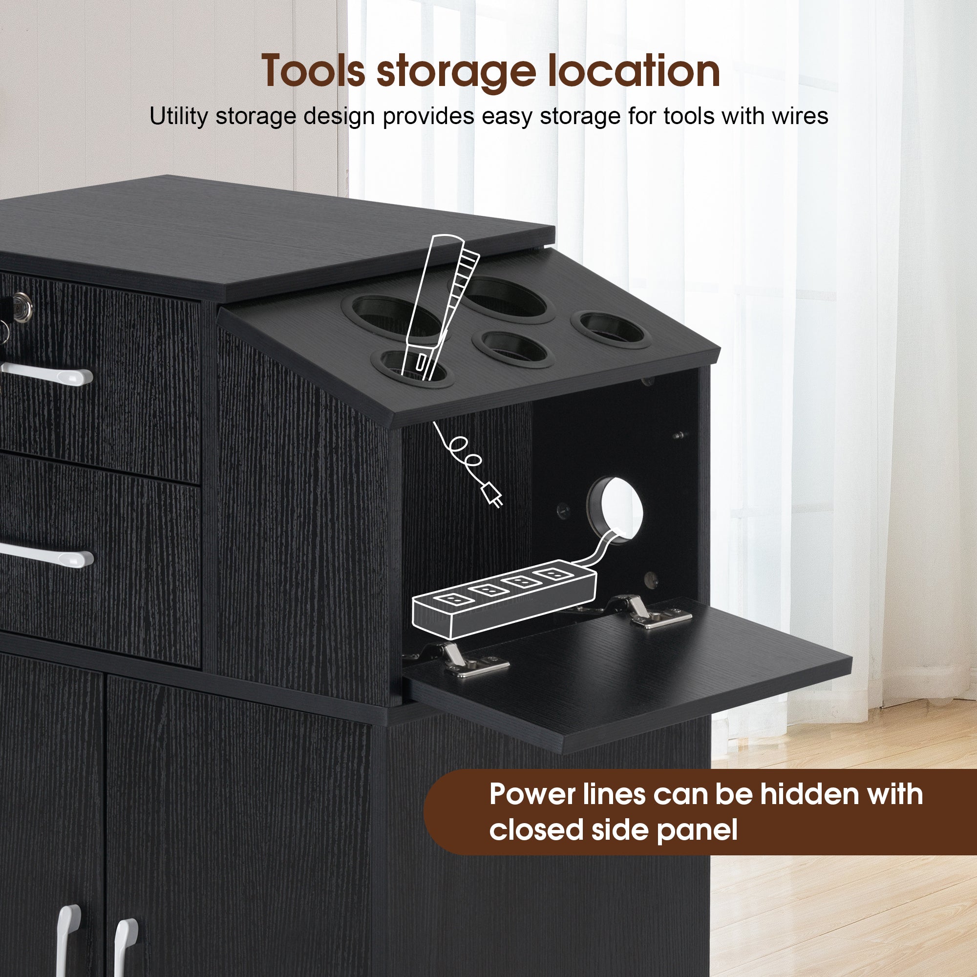 BarberPub Barber Locking Storage Station Beauty Salon Cabinet for Hair Stylist 2005