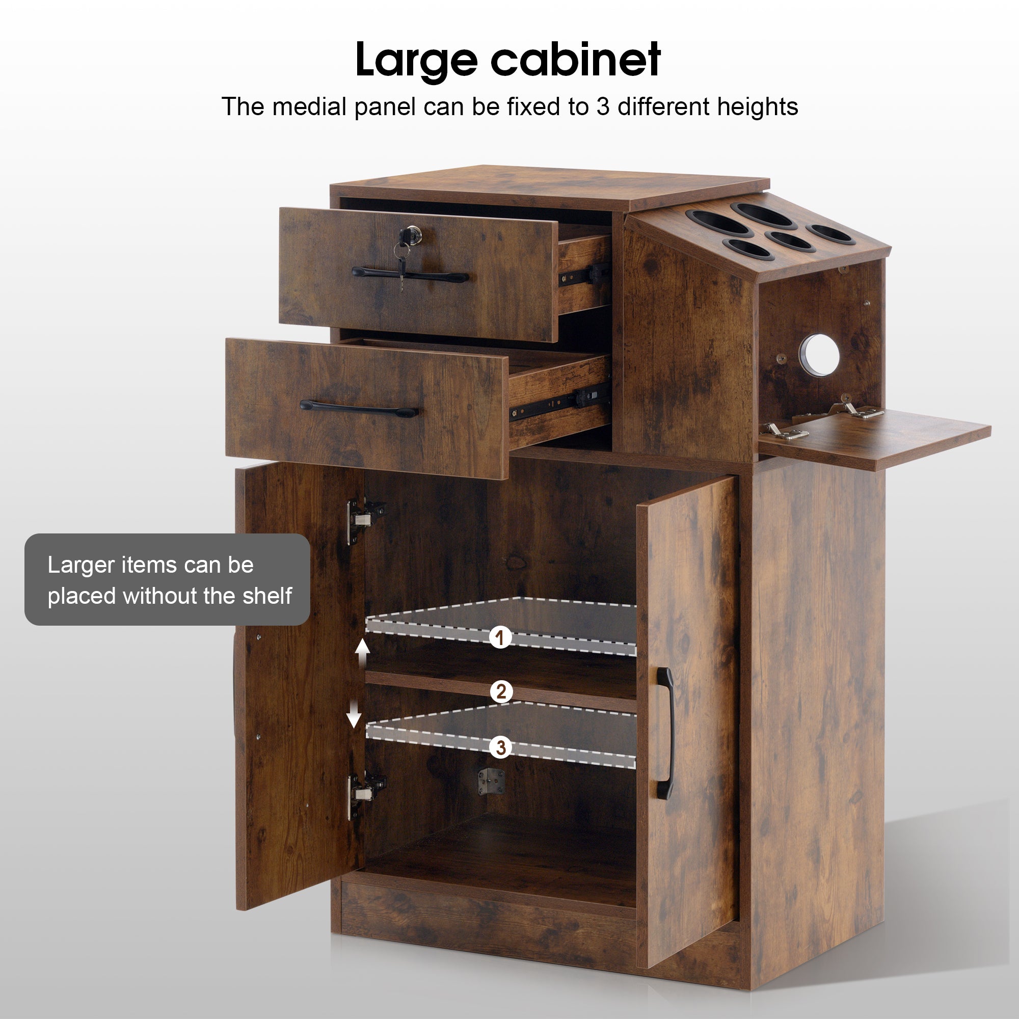 BarberPub Barber Locking Storage Station Beauty Salon Cabinet for Hair Stylist 2005