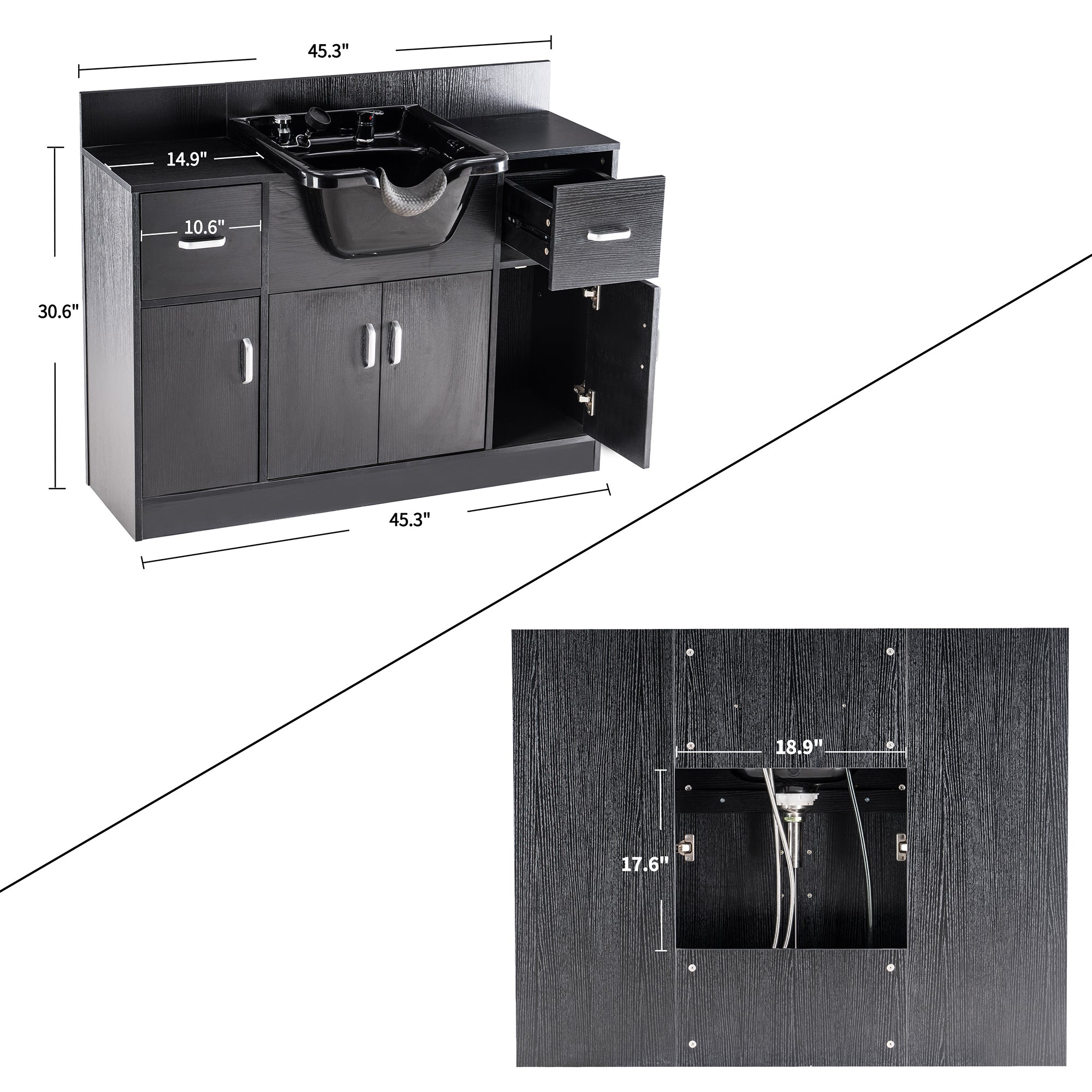 Barber Shampoo Storage Station for Hair Stylist, Salon Beauty Equipment with Backwash Sink 7139