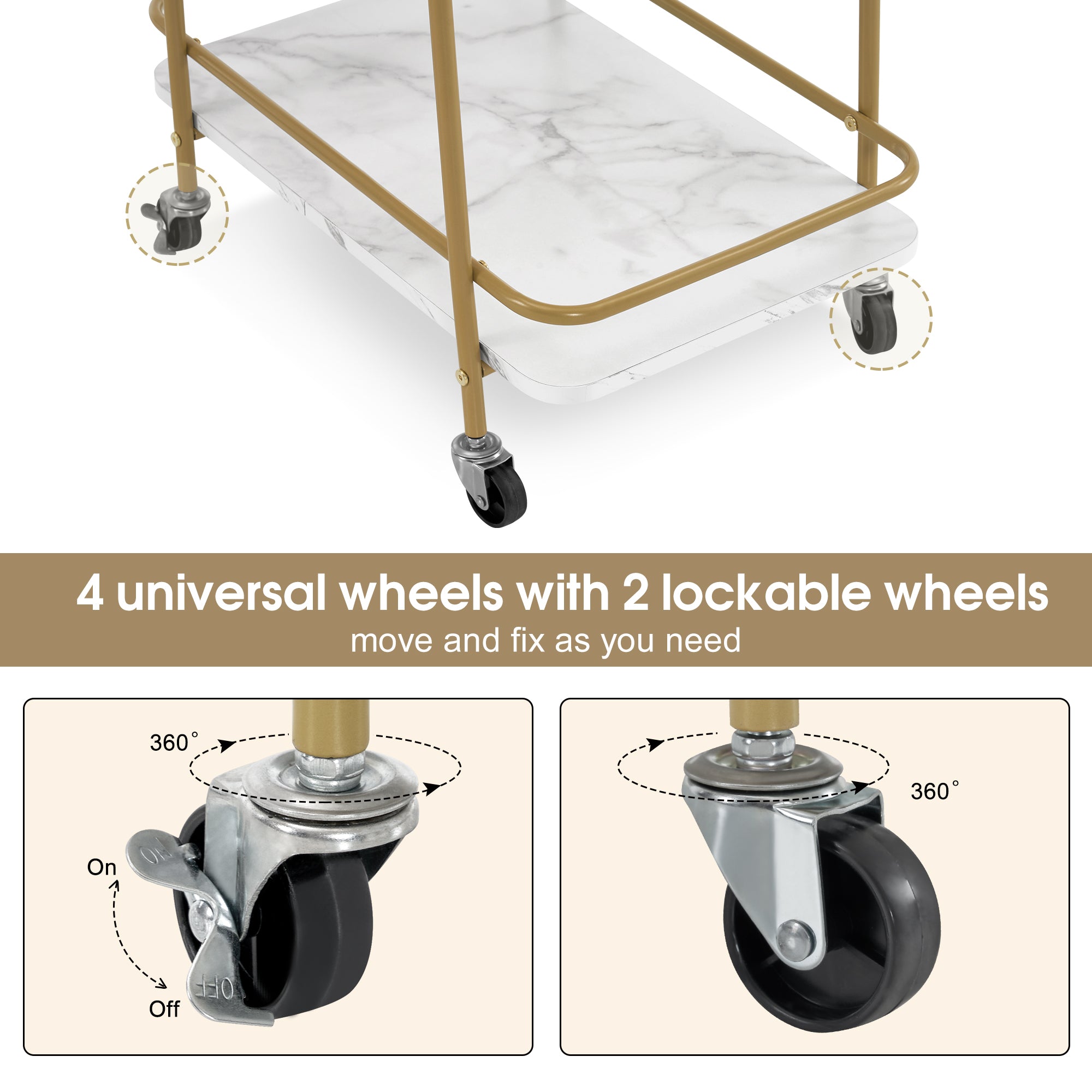 3-tier Hair Salon SPA Utility Trolley, Barber Storage Rolling Cart with Marble Plate 2072