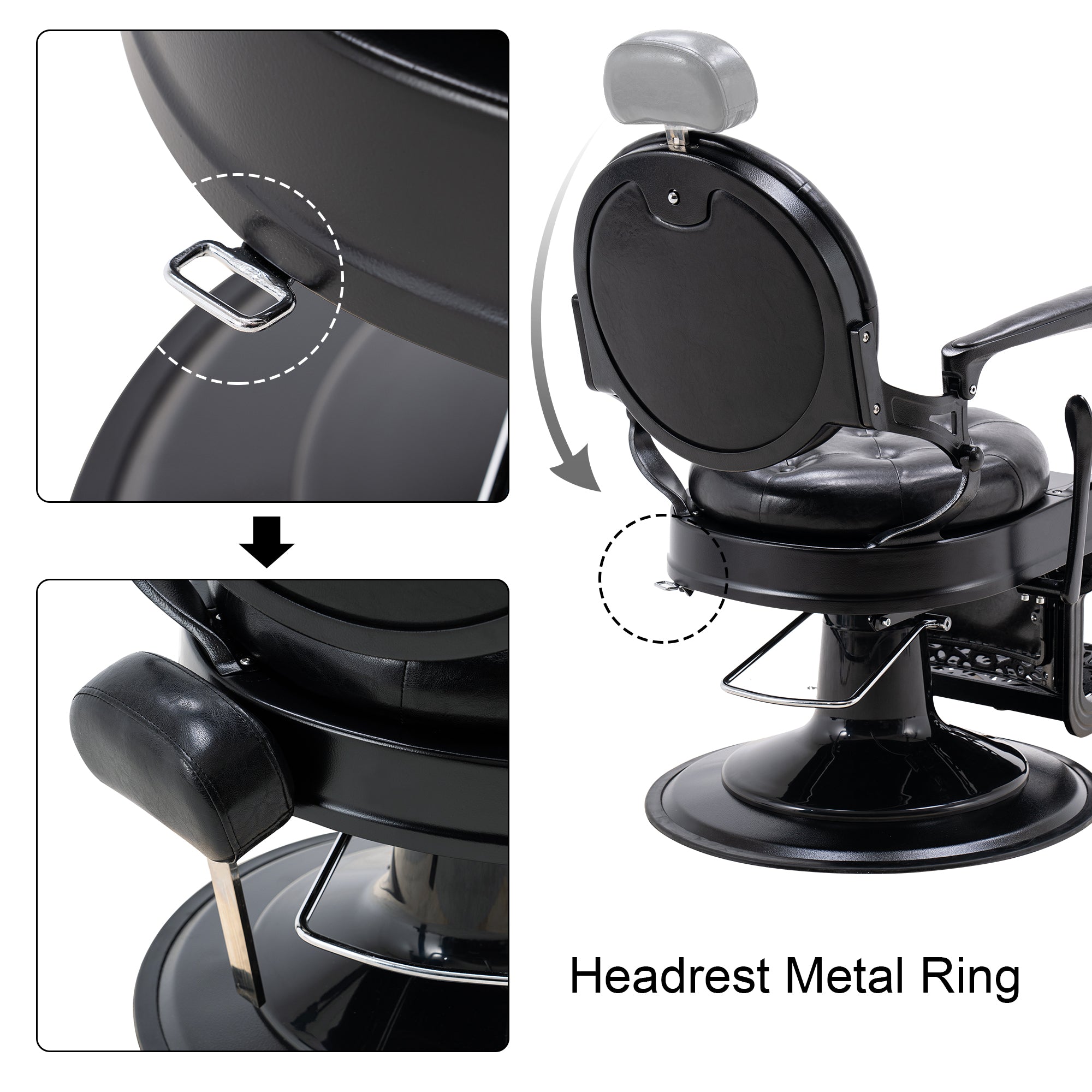 BarberPub Metal Vintage Barber Chair1, Reclining Barbershop Chair with Headrest 3849