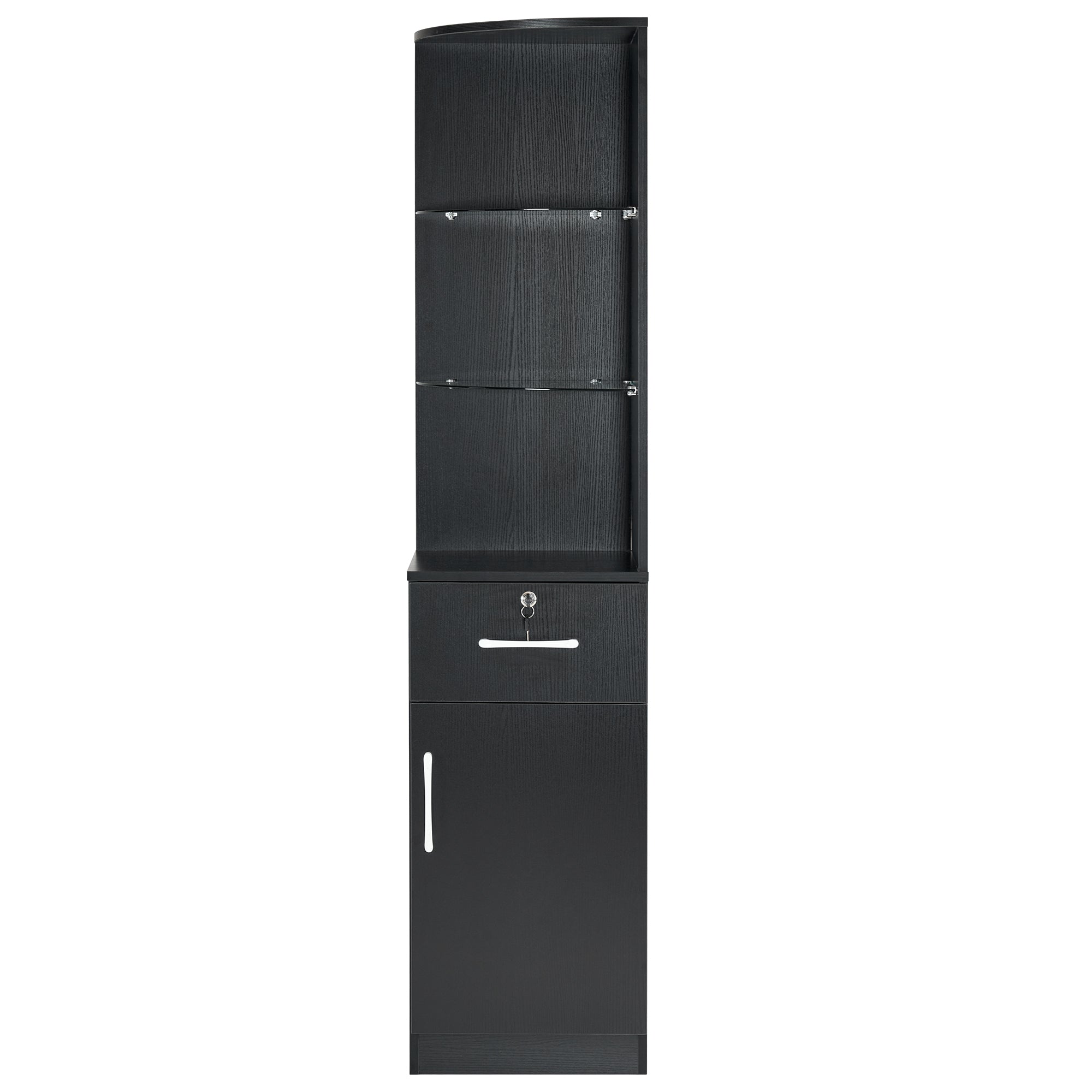 Salon Corner Station with Glass Shelves & Drawer, Barber Hair Styling Storage Cabinet 3200