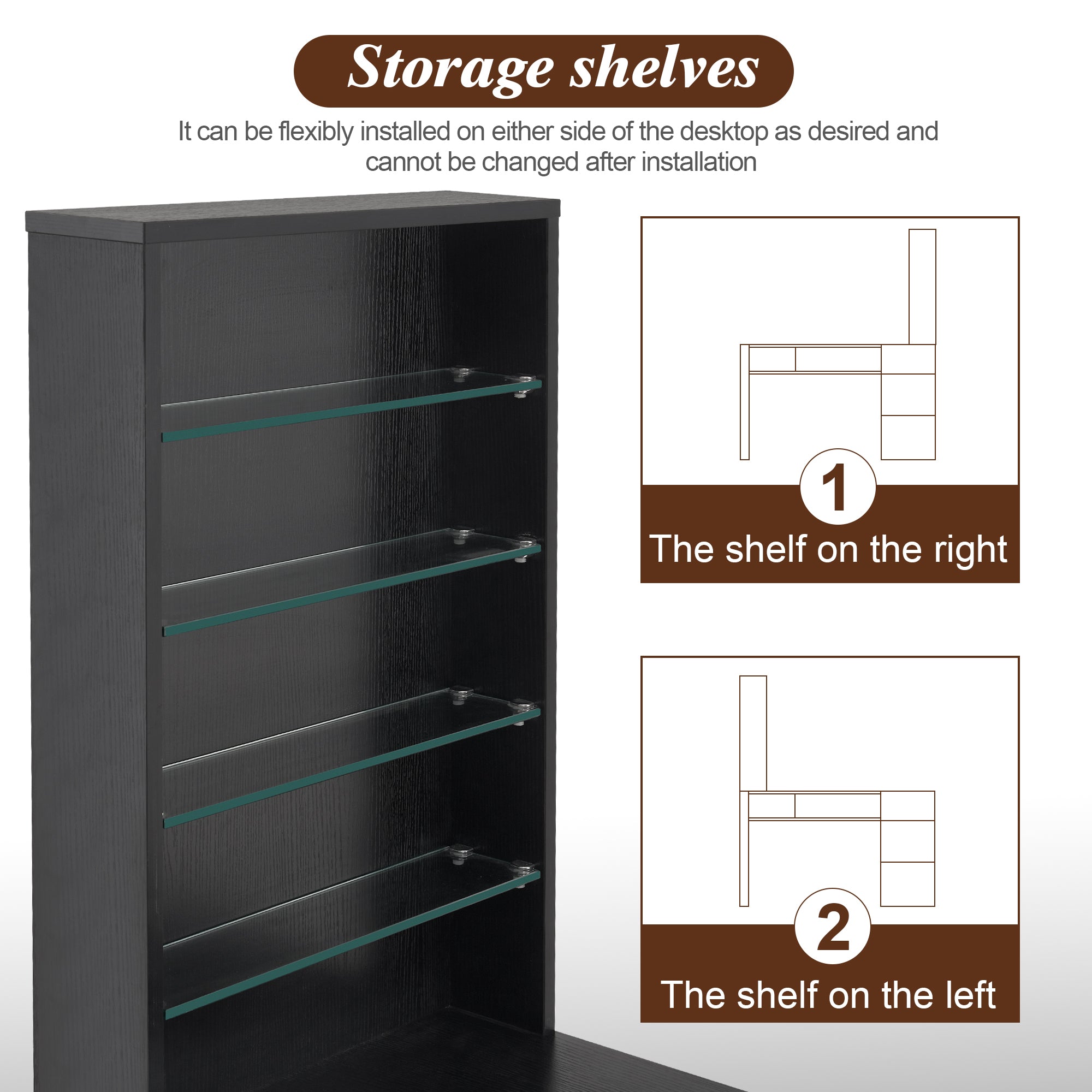 Glass Top Manicure Table With Open Shelves, Nail Tech Desk with Storage Drawers 2673