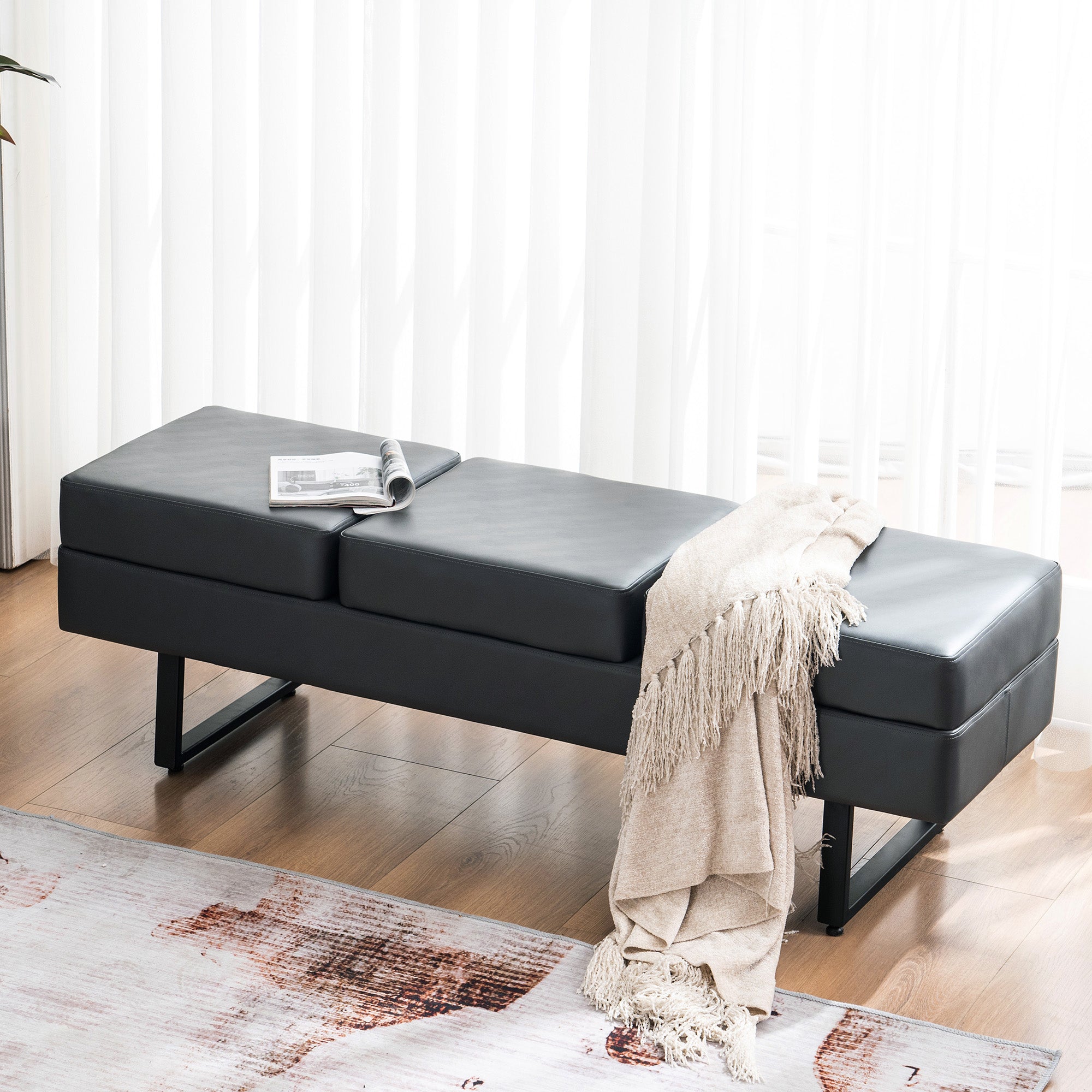 BarberPub Waiting Room Chairs Office Guest Reception Bench, Lobby Chairs Salon Furniture, Conference Room Chairs, Faux Leather 7008