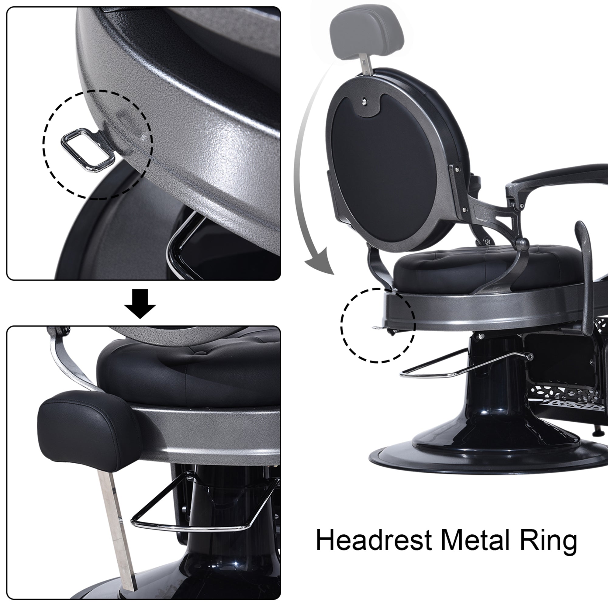 BarberPub Metal Vintage Barber Chair1, Reclining Barbershop Chair with Headrest 3849
