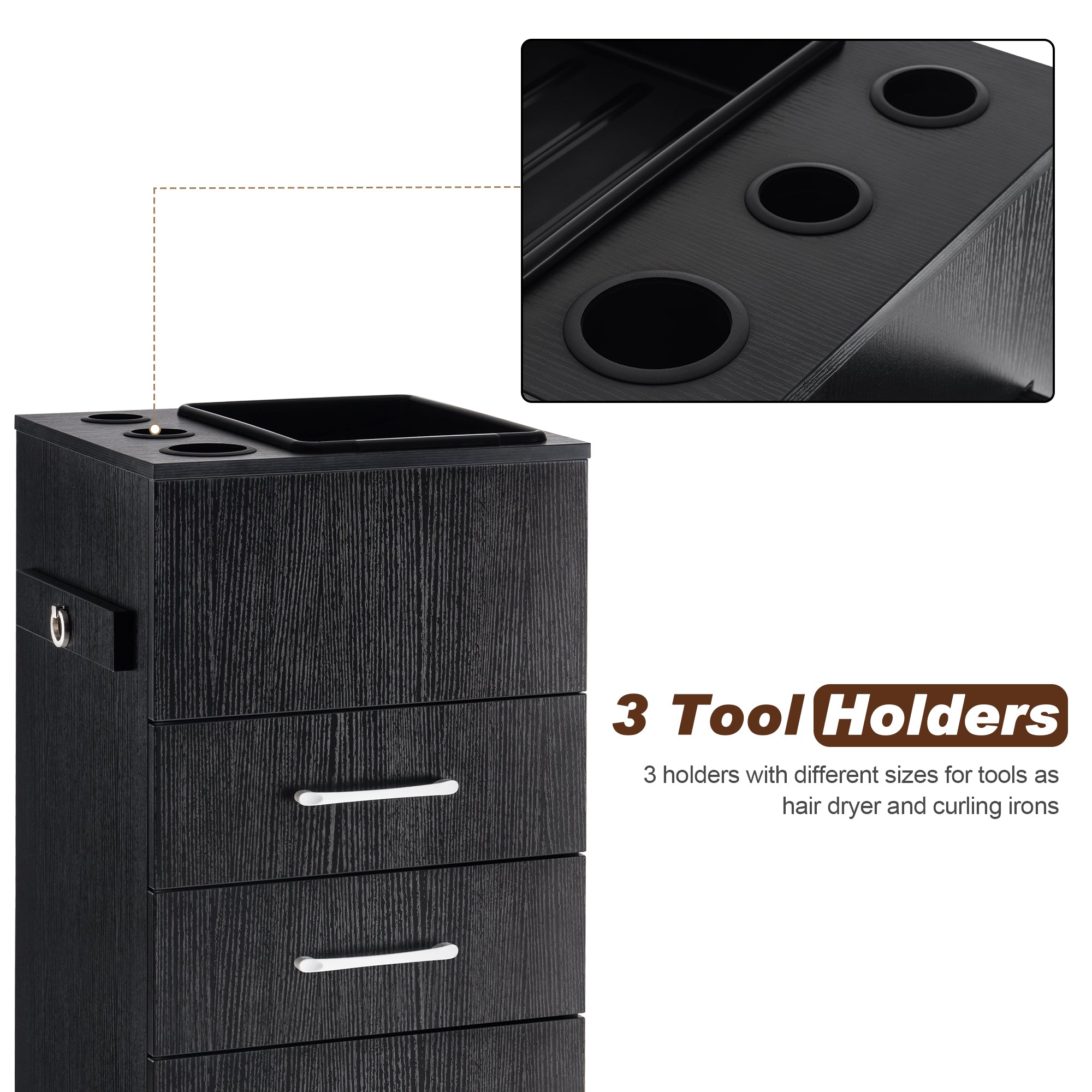 Utility Barber Station with Hair Dryer Holders, Salon Styling Cabinet for Storage 2035
