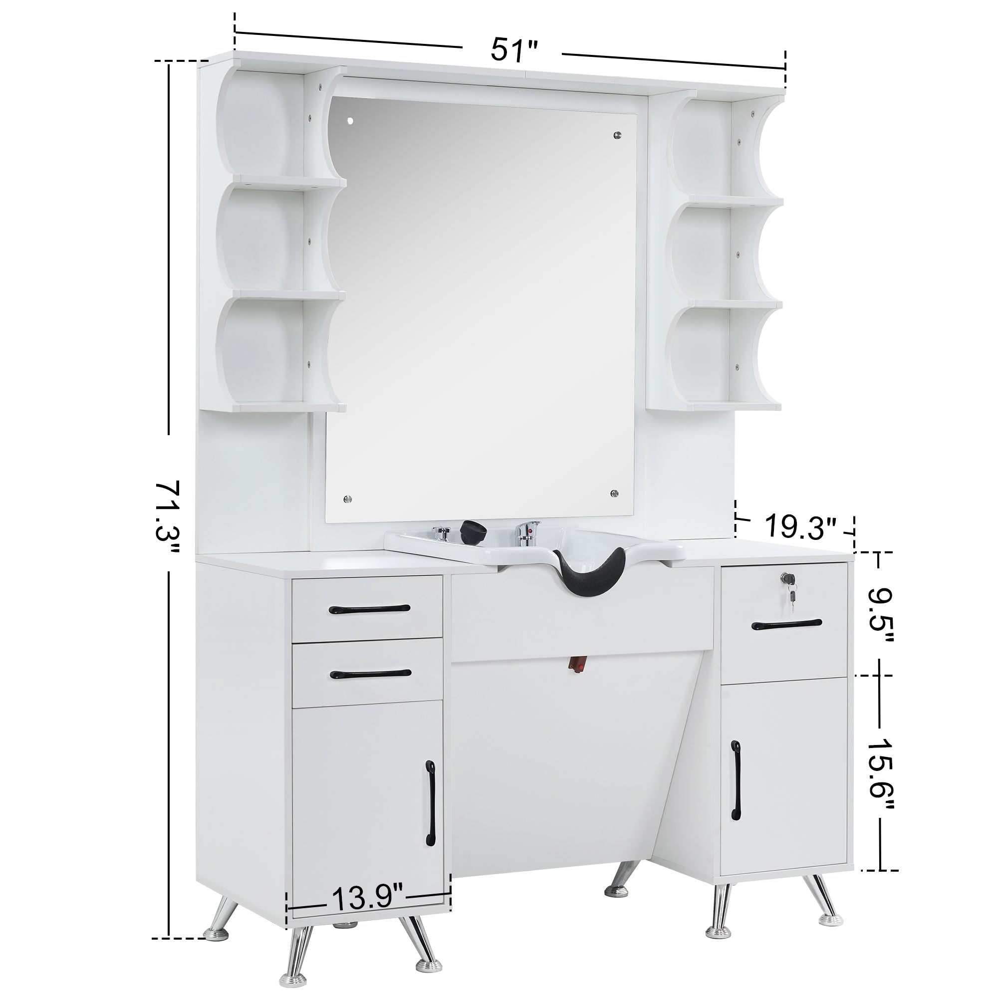 BarberPub Backwash Shampoo Bowl Cabinet, Barber Wall Mount Station with Mirror 3141