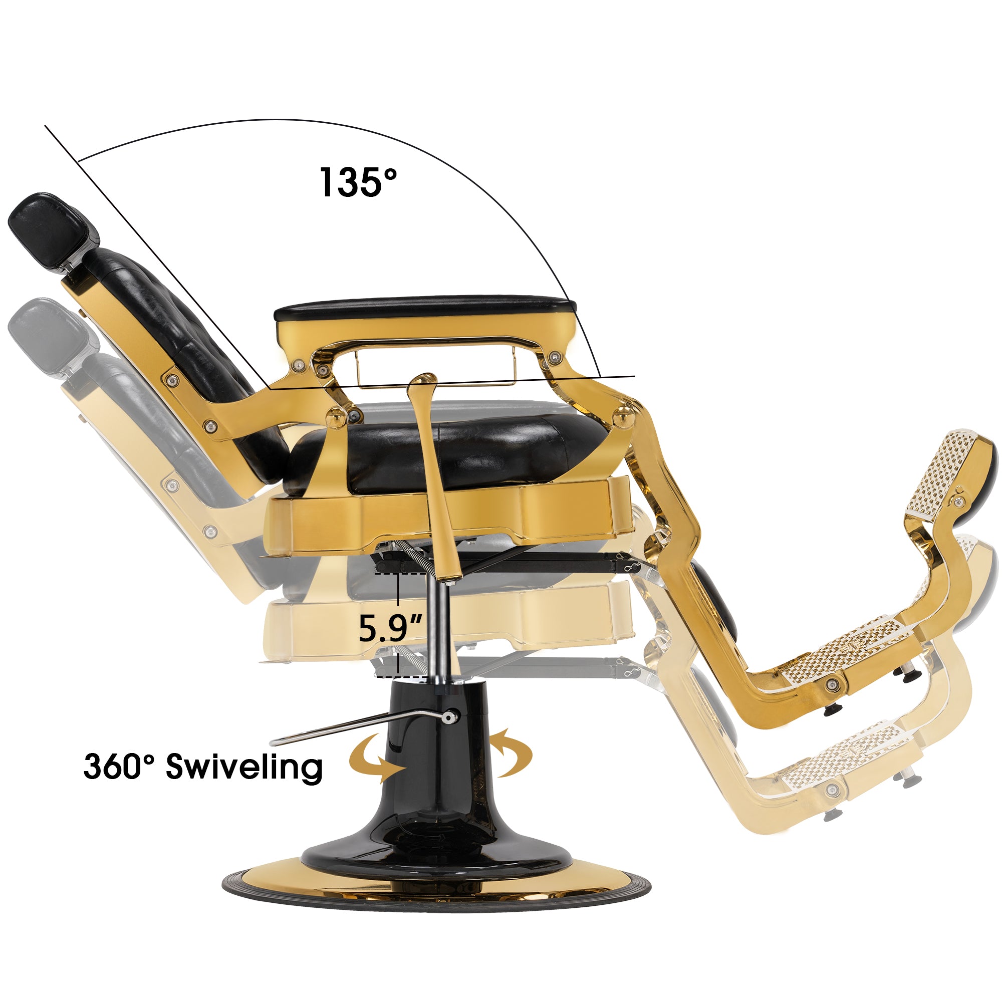 BarberPub Vintage Barber Chair, Heavy Duty Metal Frame Reclining All Purpose Chair 2947