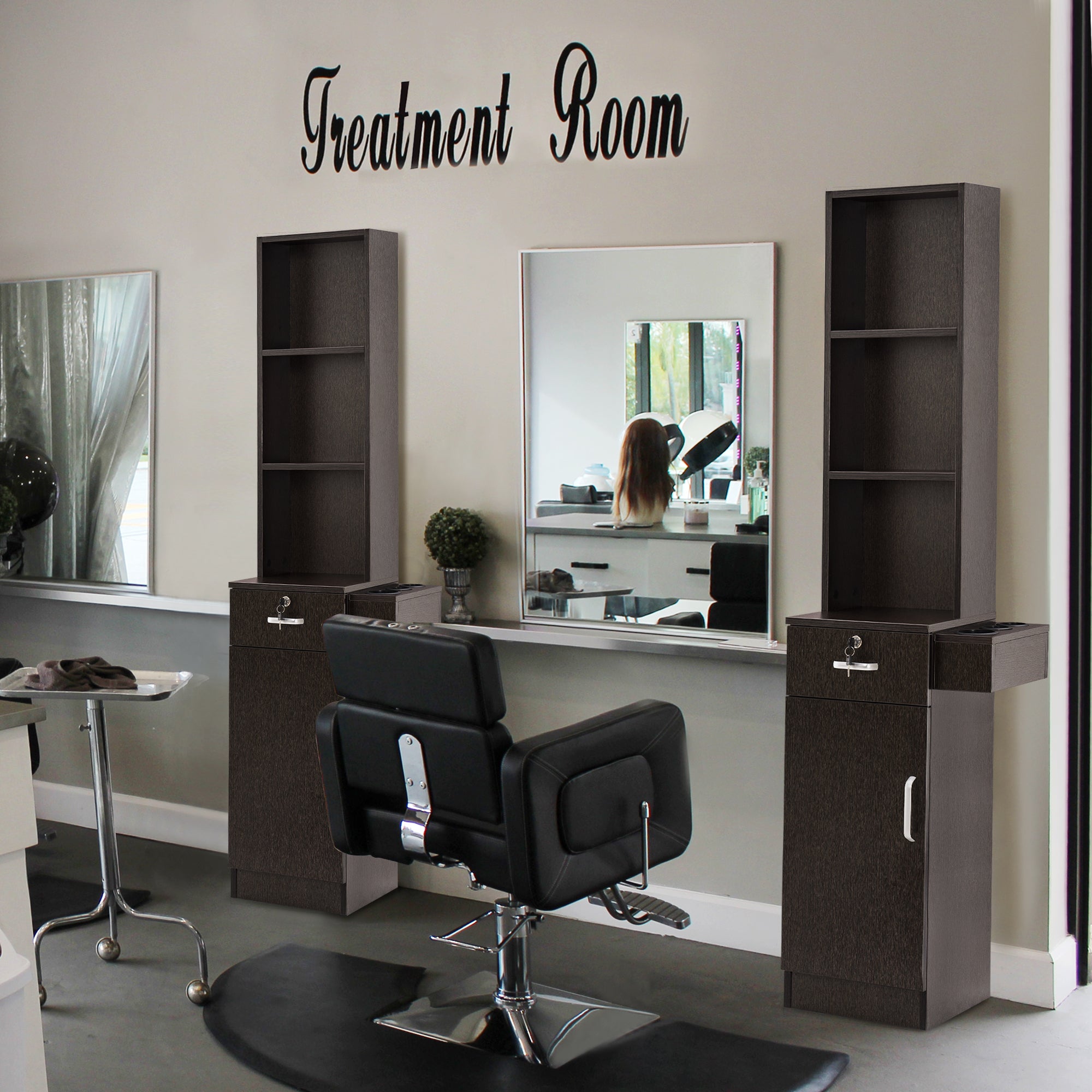 Wall Mount Styling Station with Tool Holders, Hair Salon Storage Equipment with Open Shelves 3208