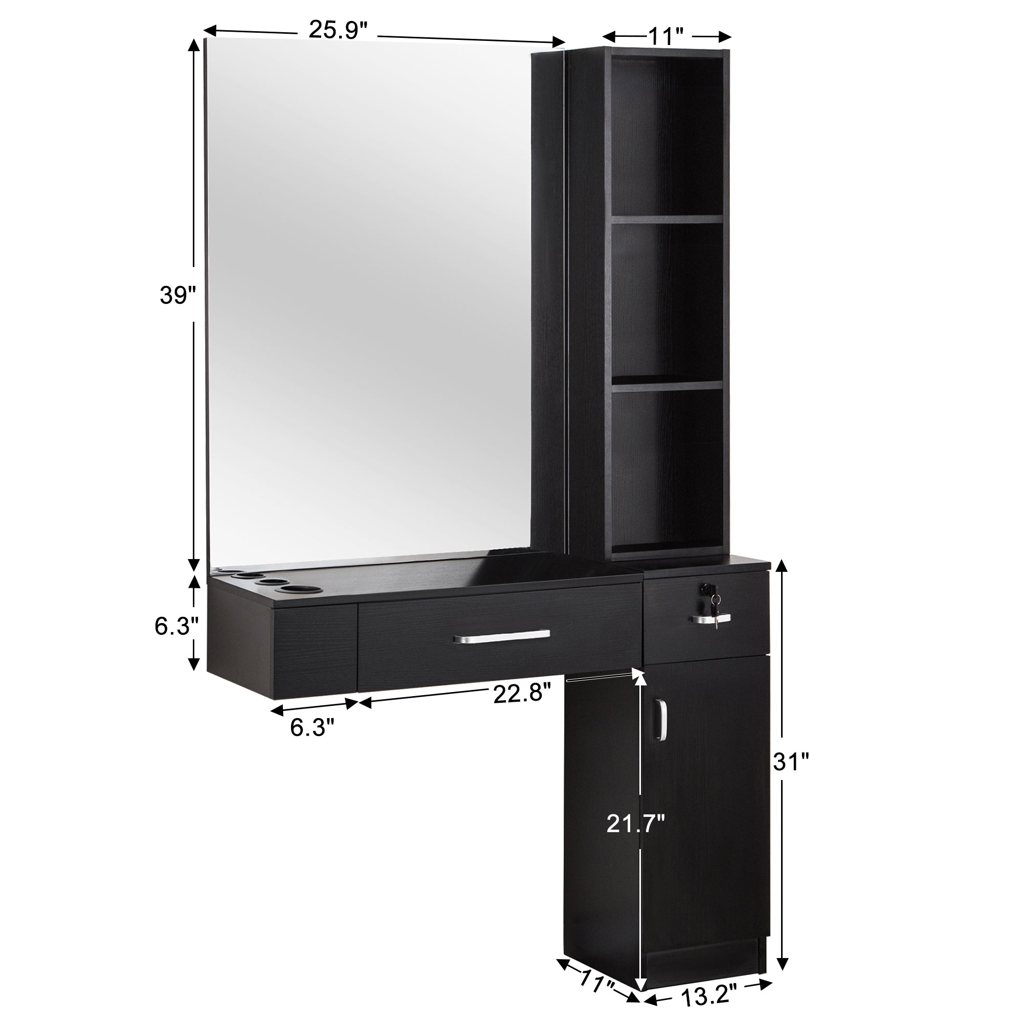 BarberPub Wall Mount Hair Styling Barber Station with Mirror&Tool Holder 3026/3036