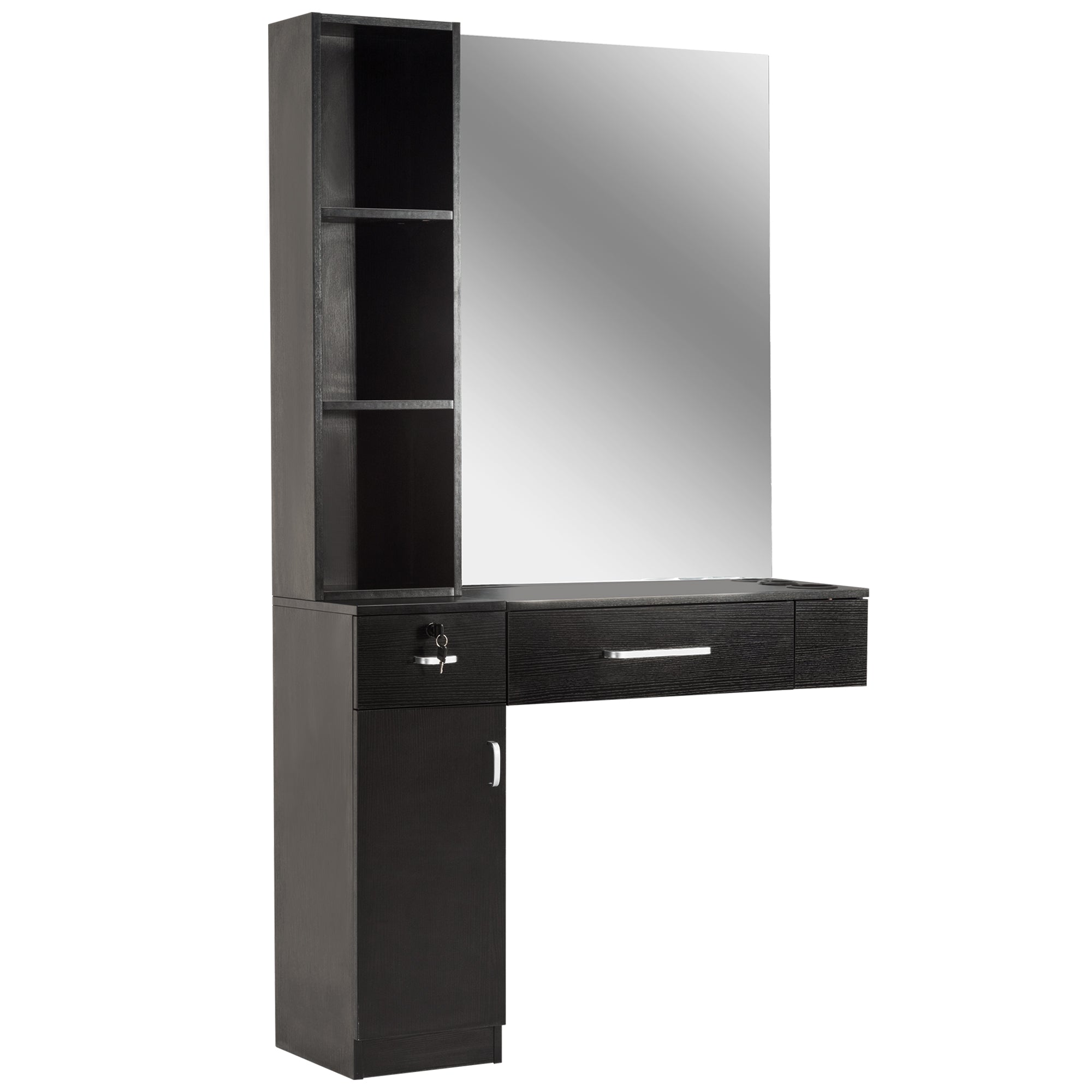 BarberPub Wall Mount Hair Styling Barber Station with Mirror&Tool Holder 3026/3036