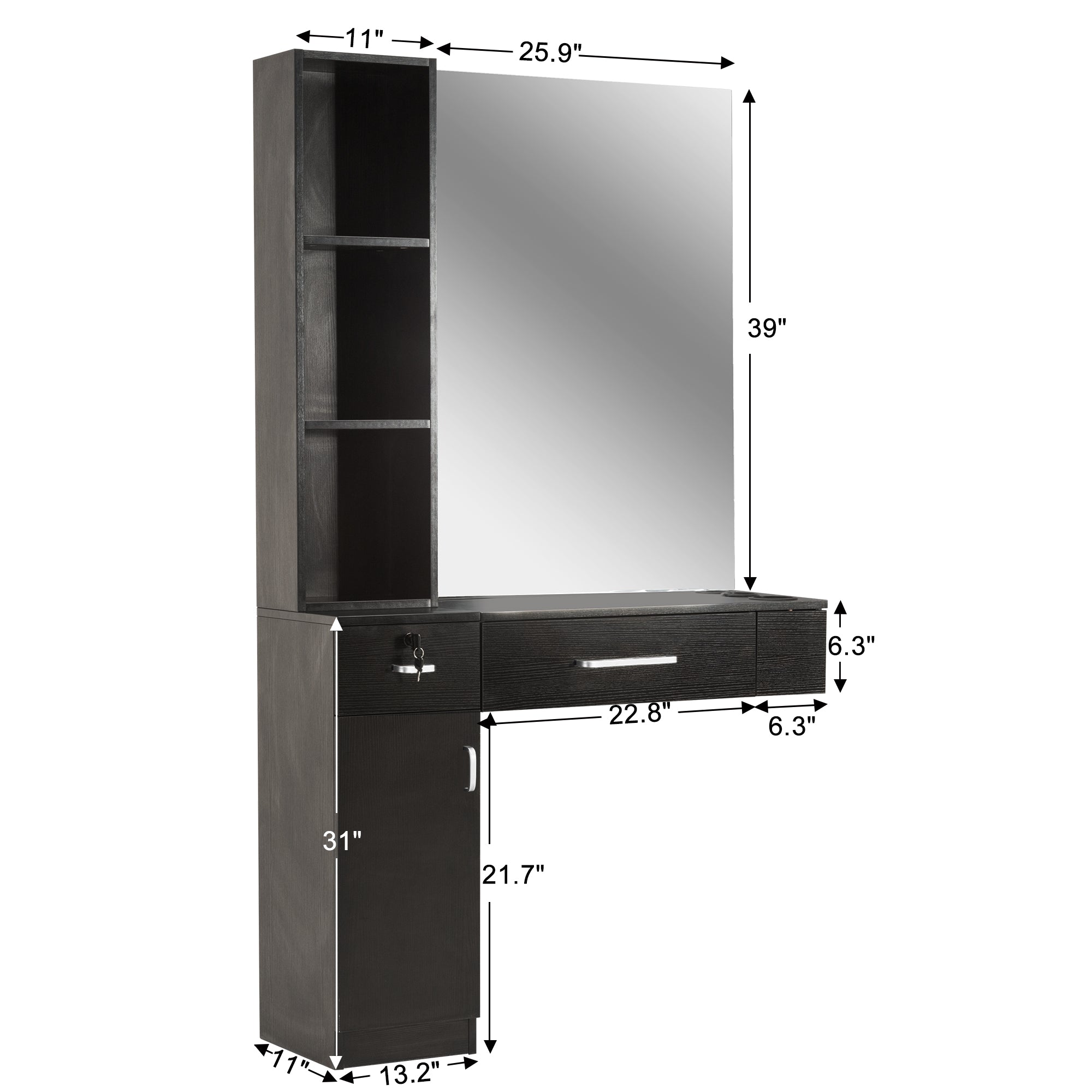 BarberPub Wall Mount Hair Styling Barber Station with Mirror&Tool Holder 3026/3036