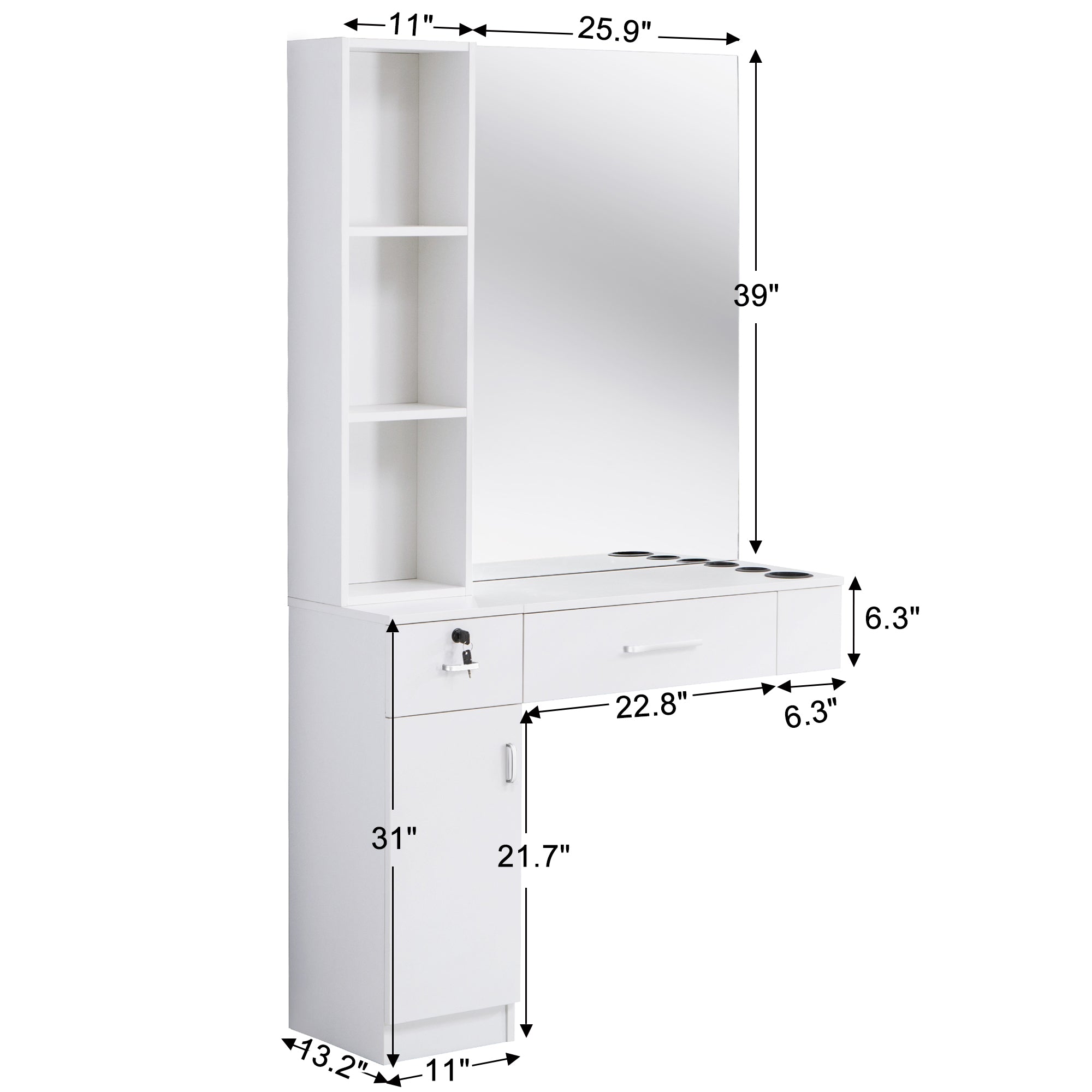 BarberPub Wall Mount Hair Styling Barber Station with Mirror&Tool Holder 3026/3036