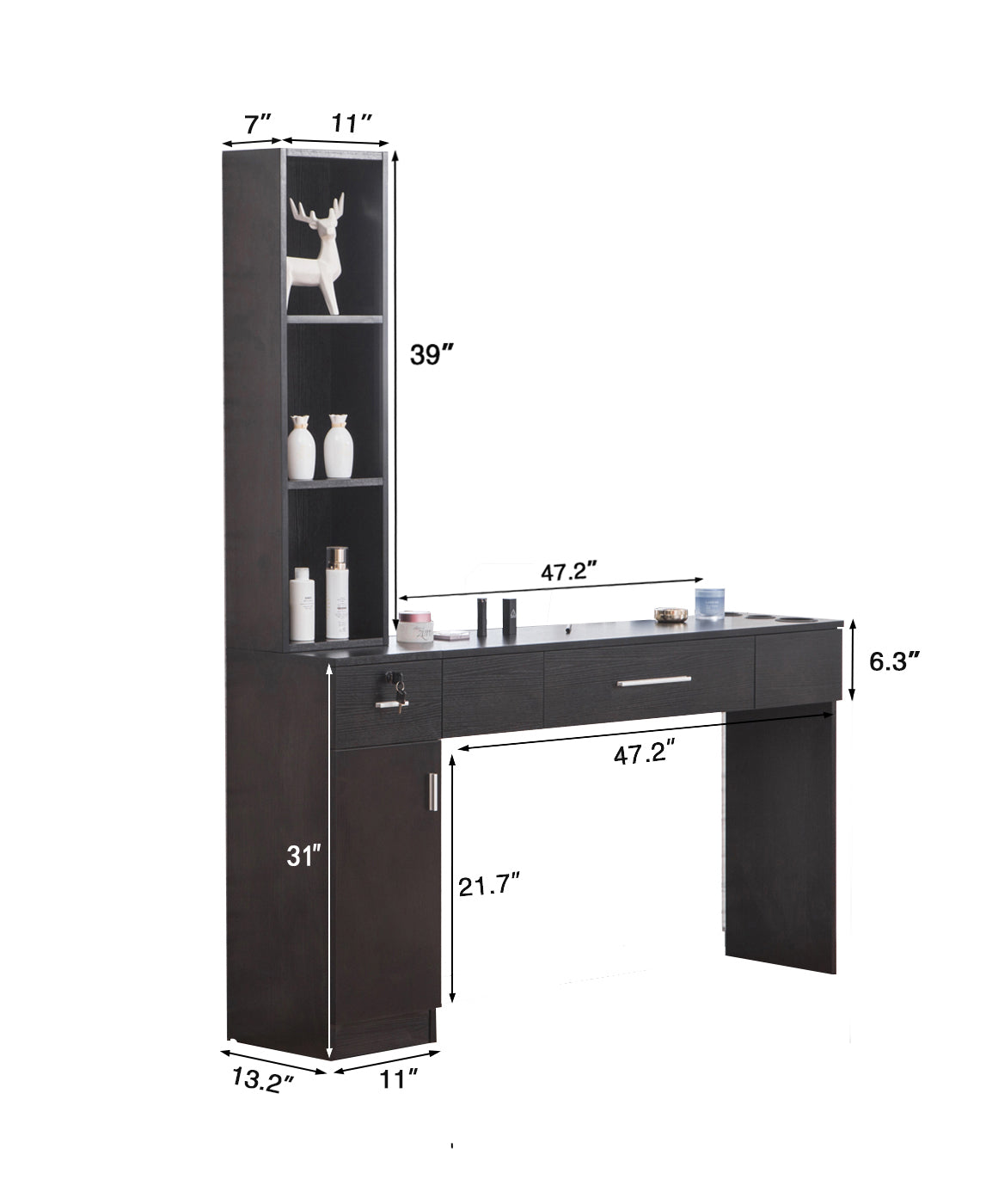 BarberPub Locking Wall Mount Station Dressing Table without Mirror 3046BK-1-2