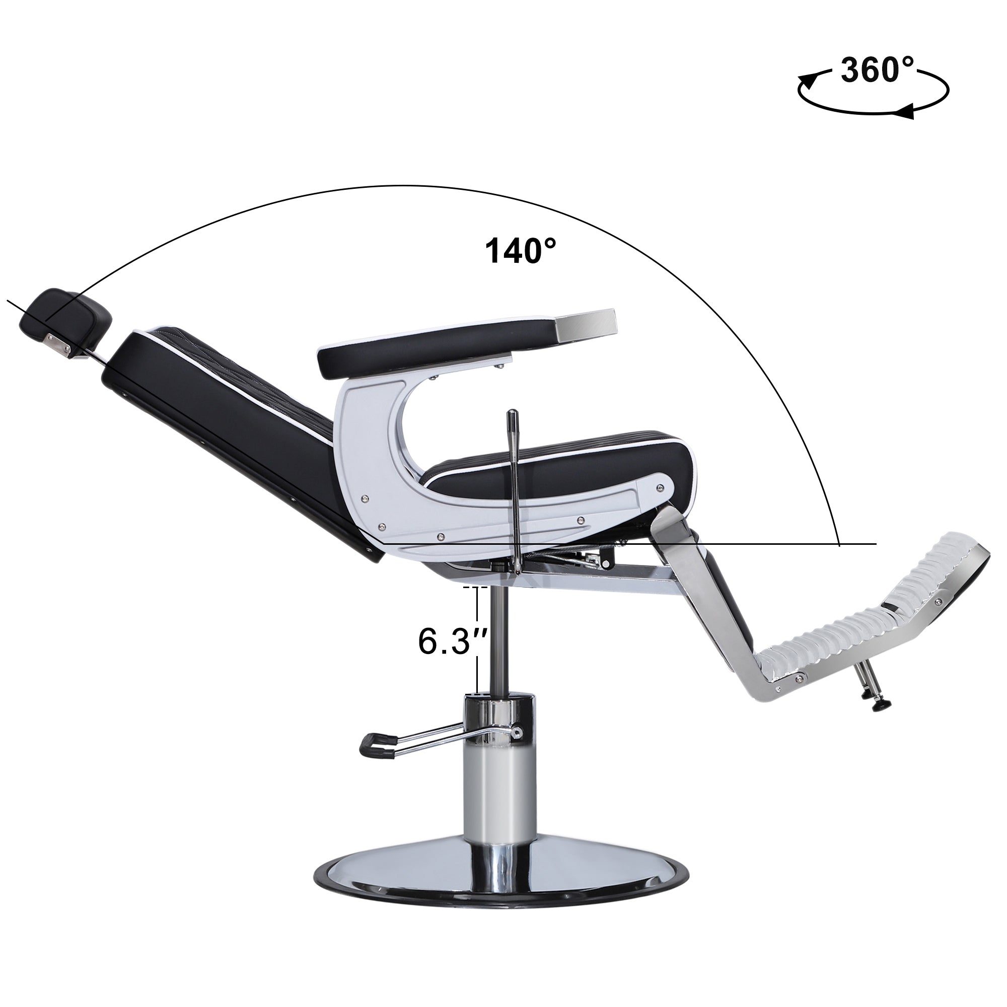 BarberPub Barber Chair for Hair Stylist, Reclining Barbershop Salon Chair 3825