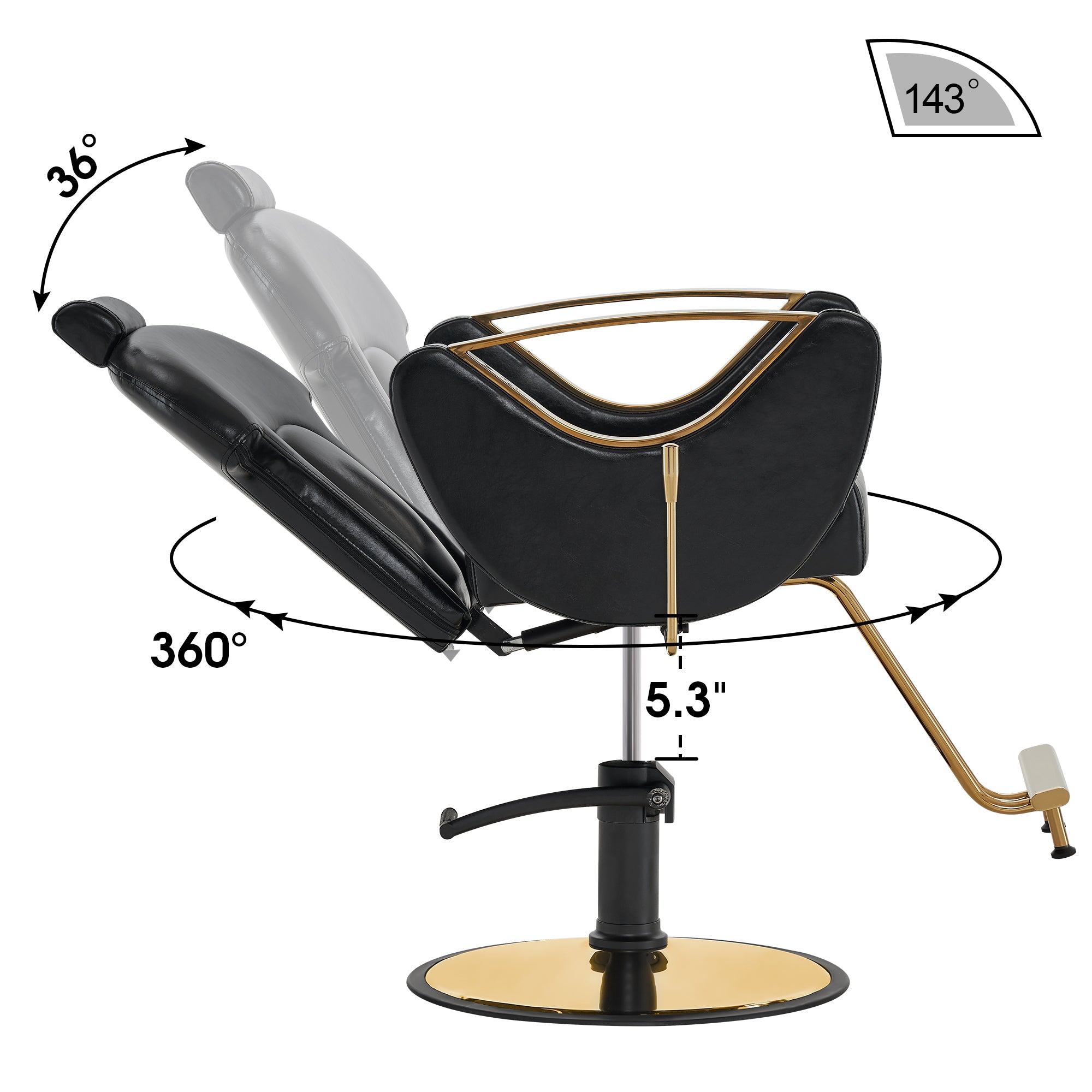 BarberPub Barber Chair for Hair Stylist, All Purpose Reclining Salon Hair Chair 9578