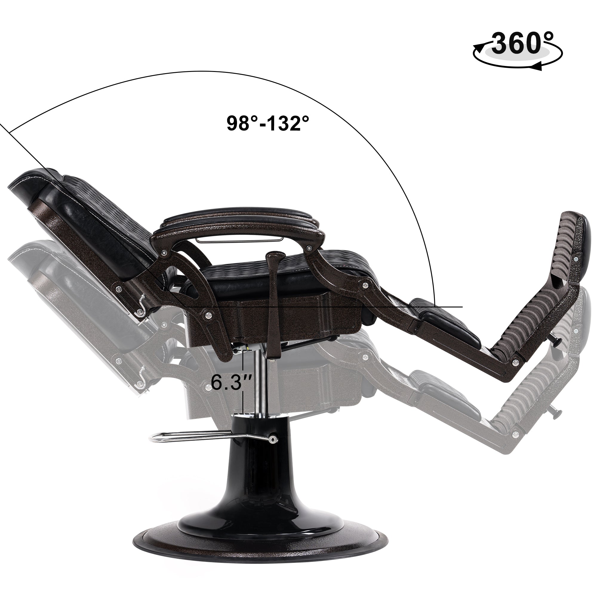 BarberPub Vintage Reclining Barber Chair, Heavy Duty Hair Styling Salon Chair 9216
