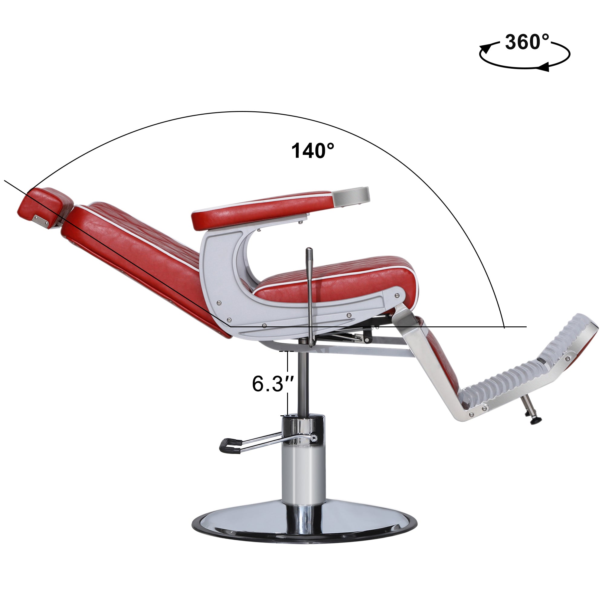 BarberPub Barber Chair for Hair Stylist, Reclining Barbershop Salon Chair 3825
