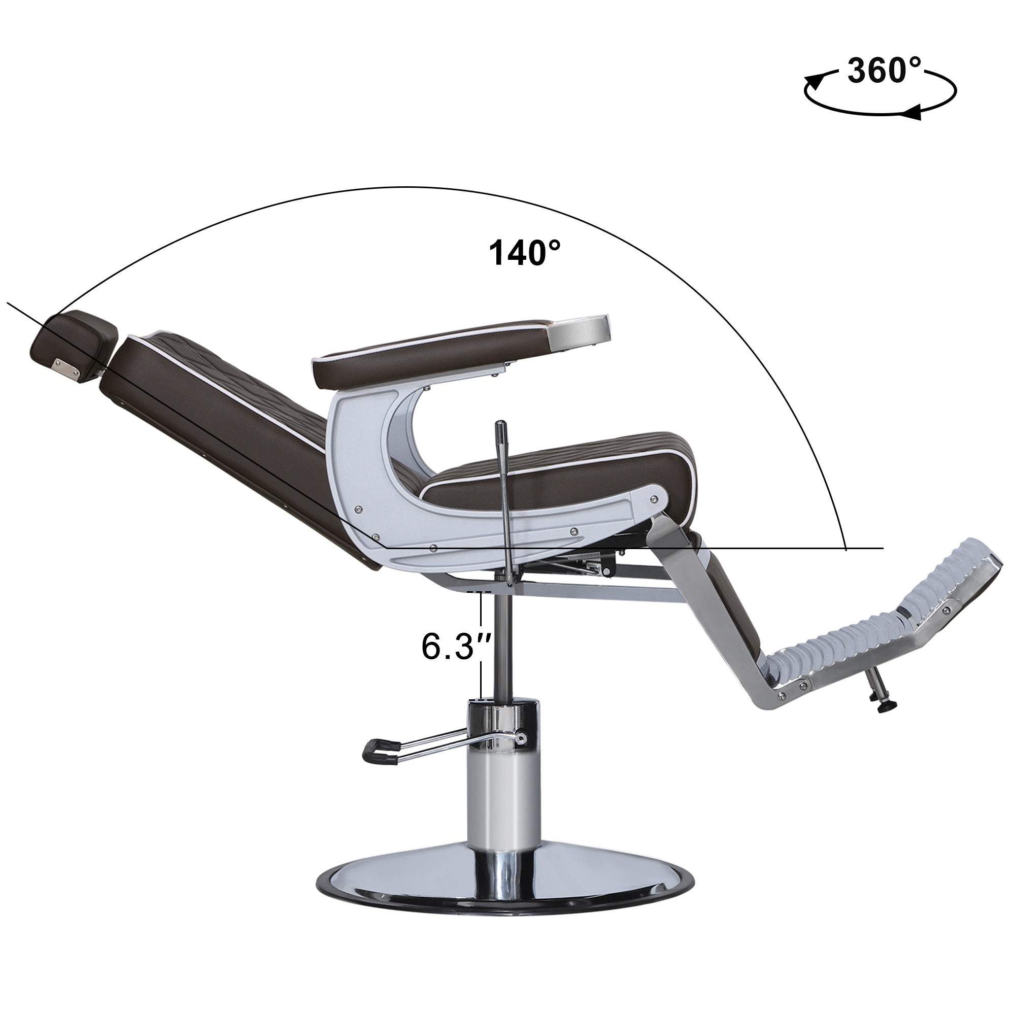 BarberPub Barber Chair for Hair Stylist, Reclining Barbershop Salon Chair 3825