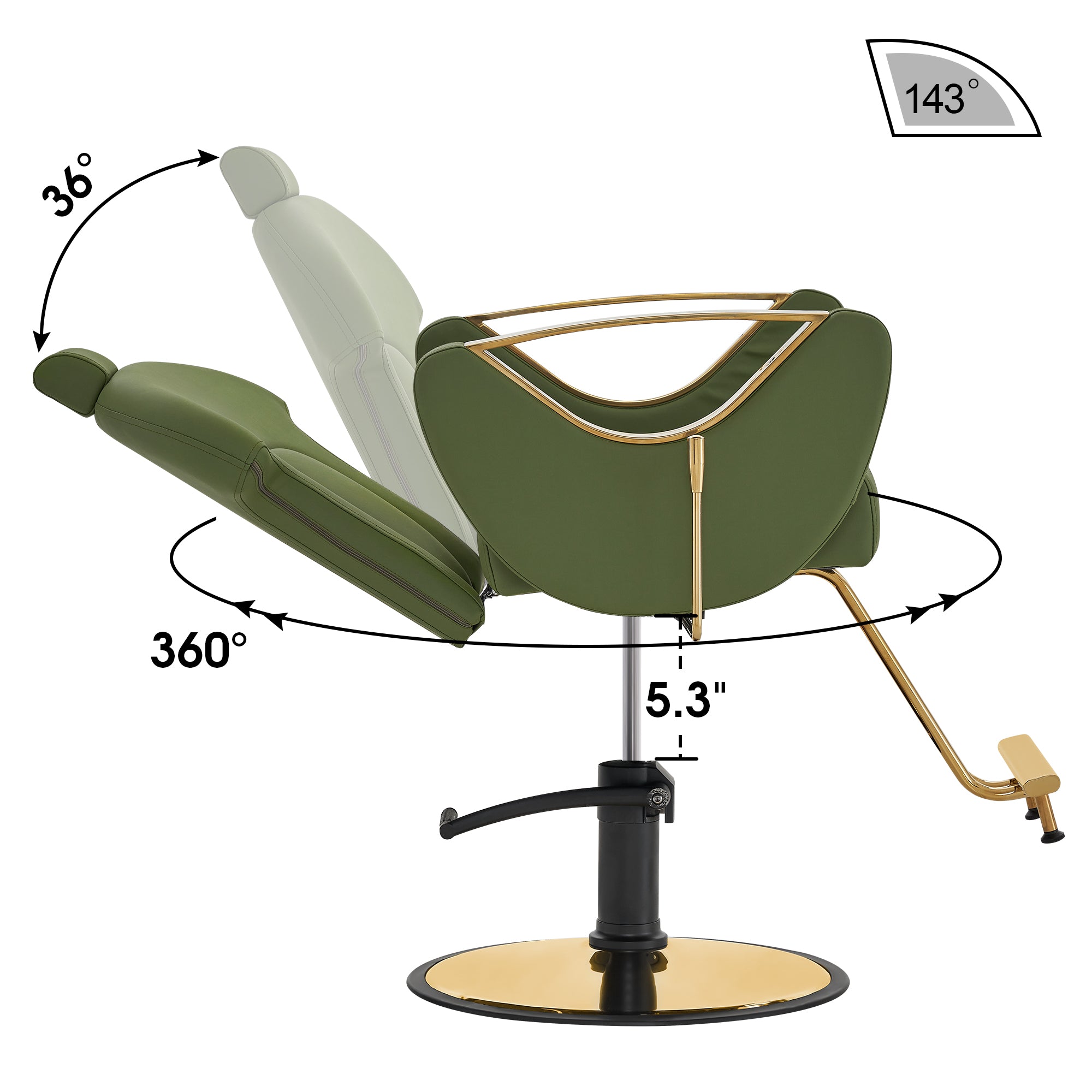 BarberPub Barber Chair for Hair Stylist, All Purpose Reclining Salon Hair Chair 9578