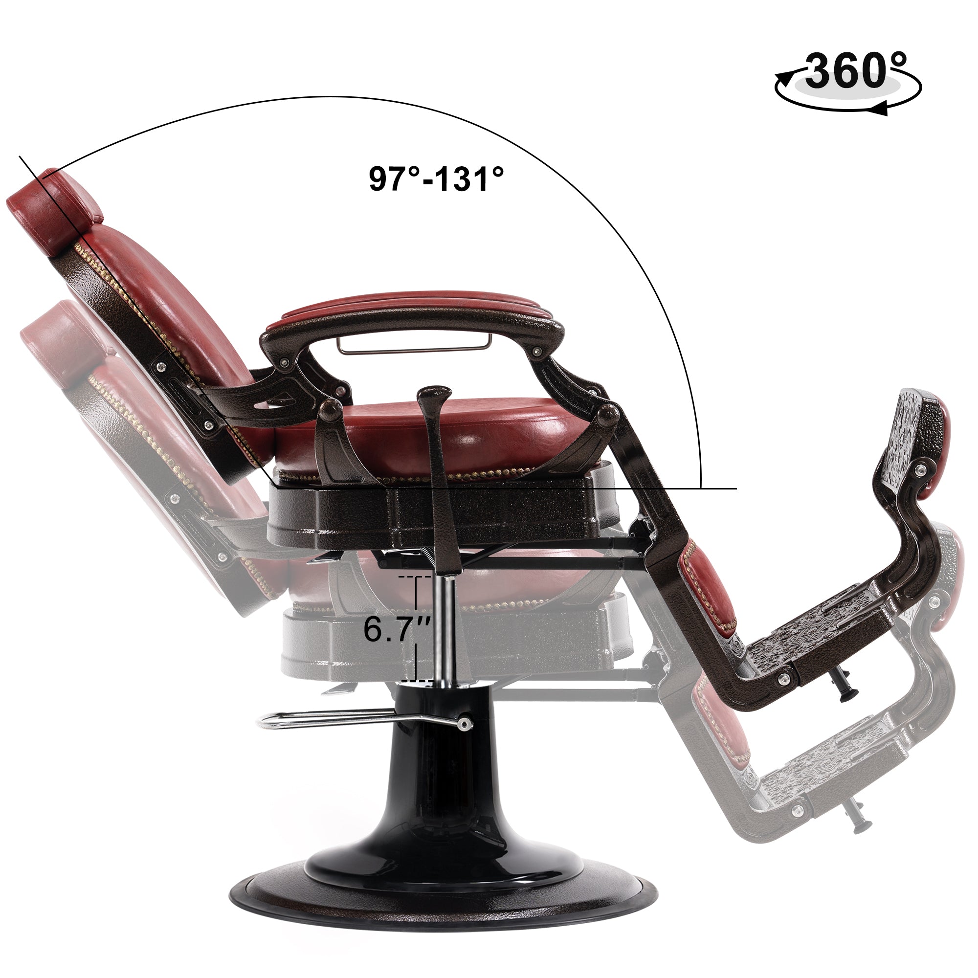 BarberPub Vintage Barber Chair, All Purpose Reclining Salon Chair for Barbershop 9201