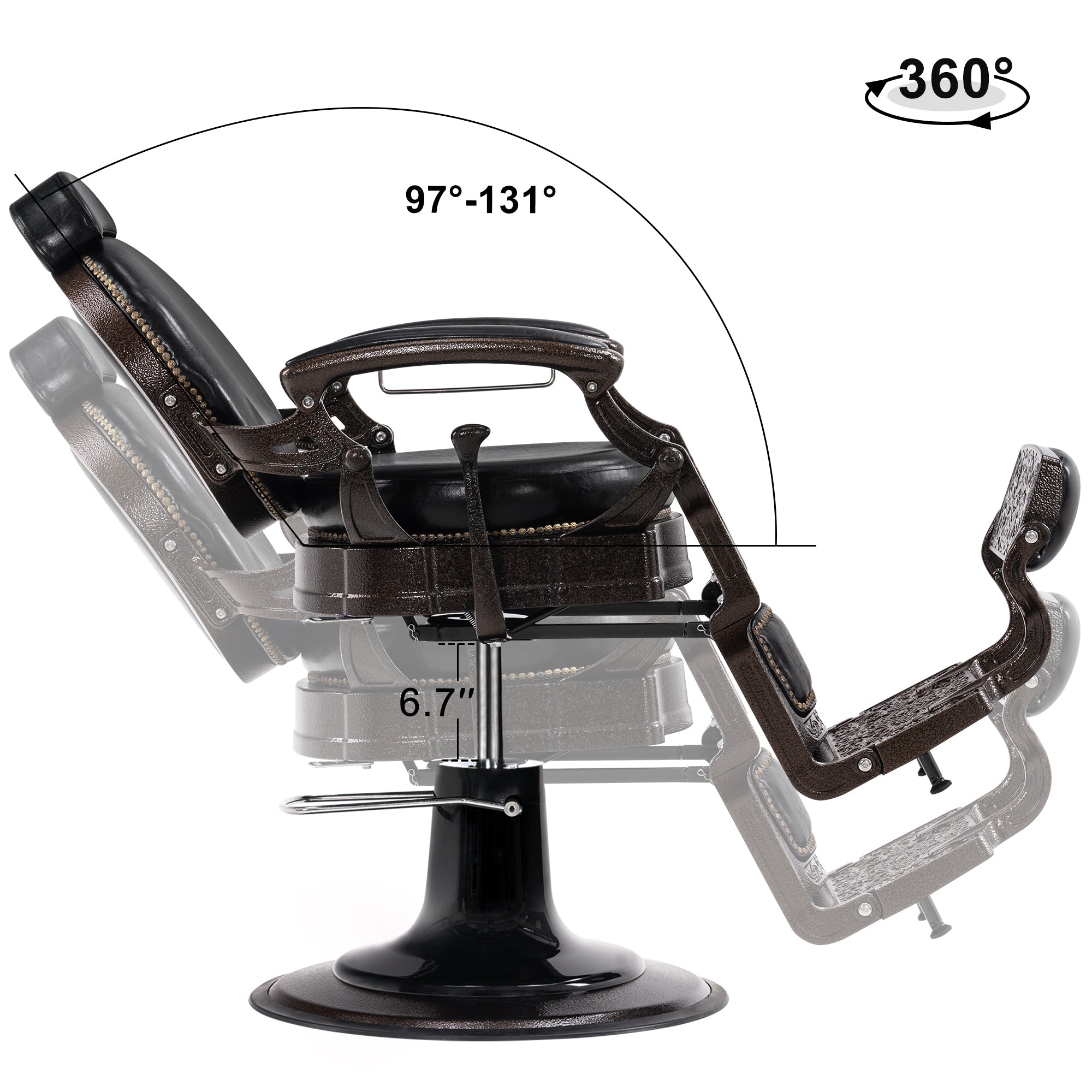 BarberPub Vintage Barber Chair, All Purpose Reclining Salon Chair for Barbershop 9201