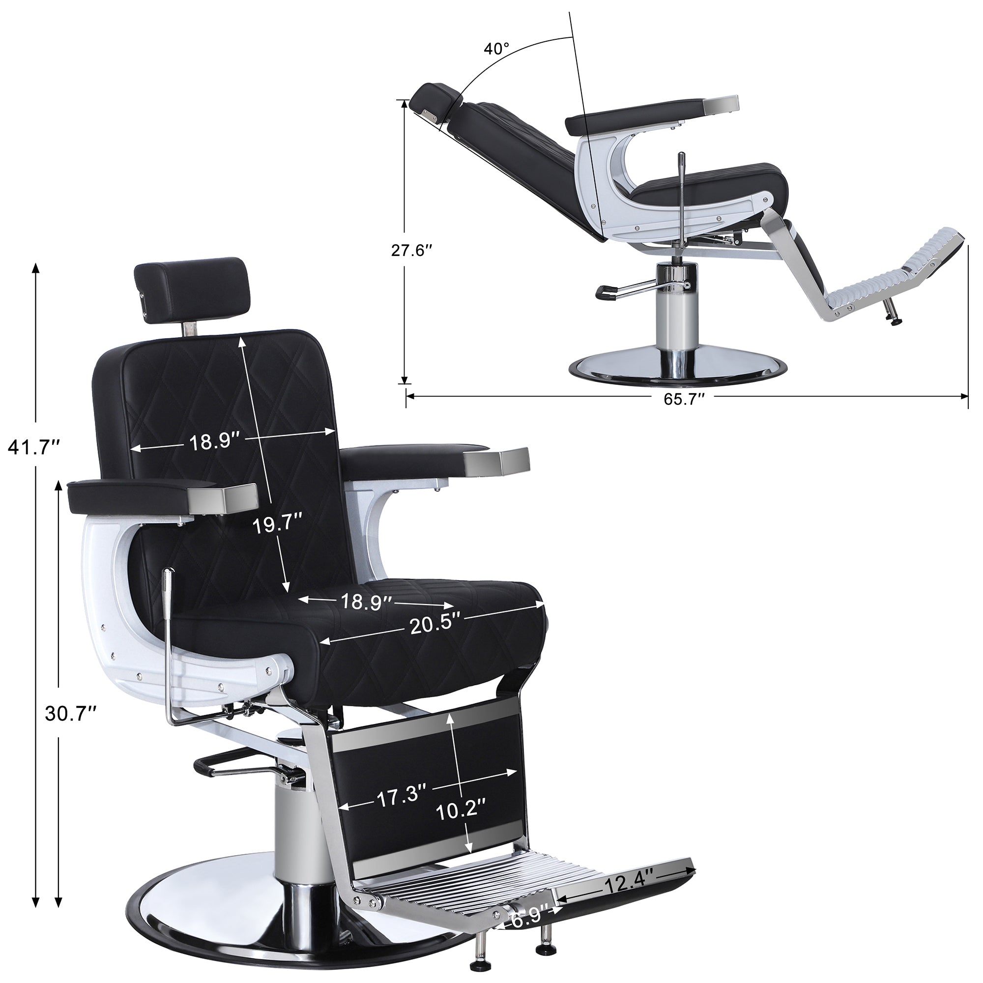BarberPub Barber Chair for Hair Stylist, Reclining Barbershop Salon Chair 3825