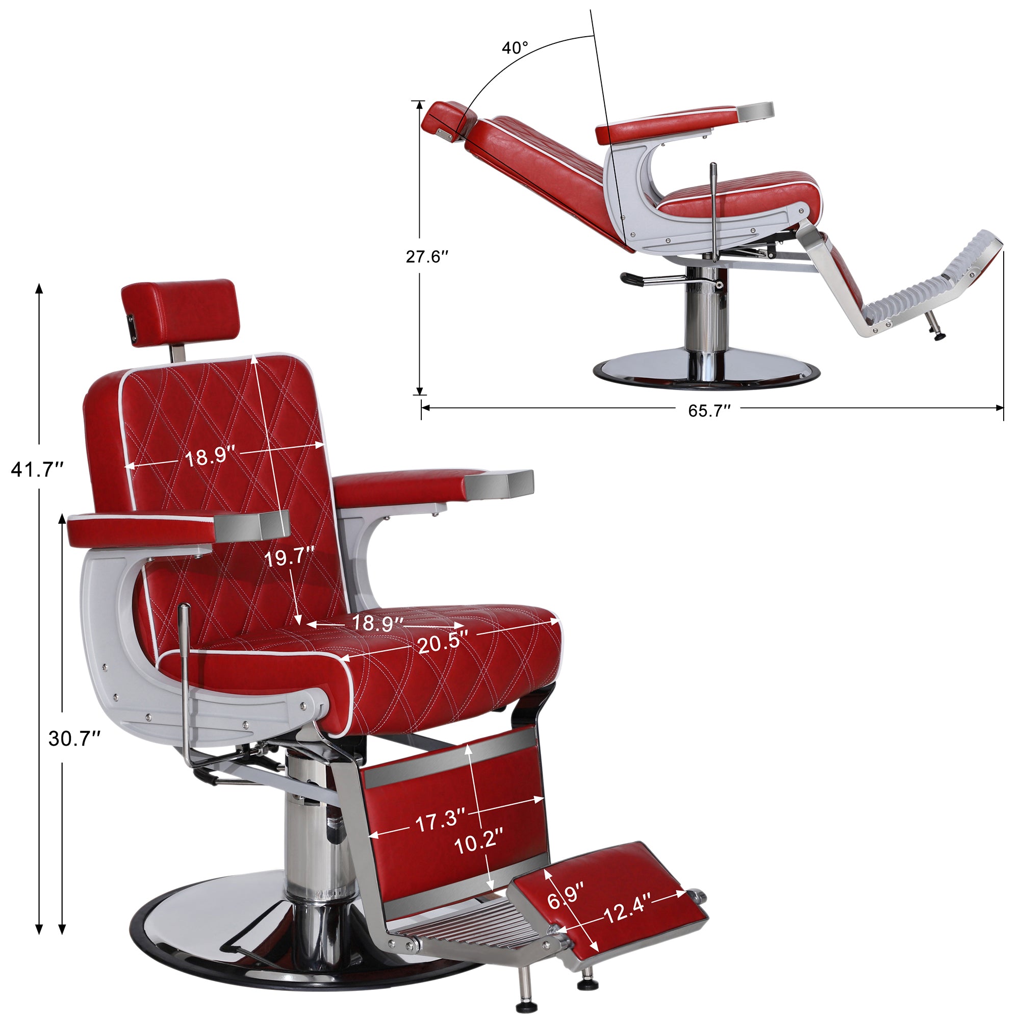 BarberPub Barber Chair for Hair Stylist, Reclining Barbershop Salon Chair 3825