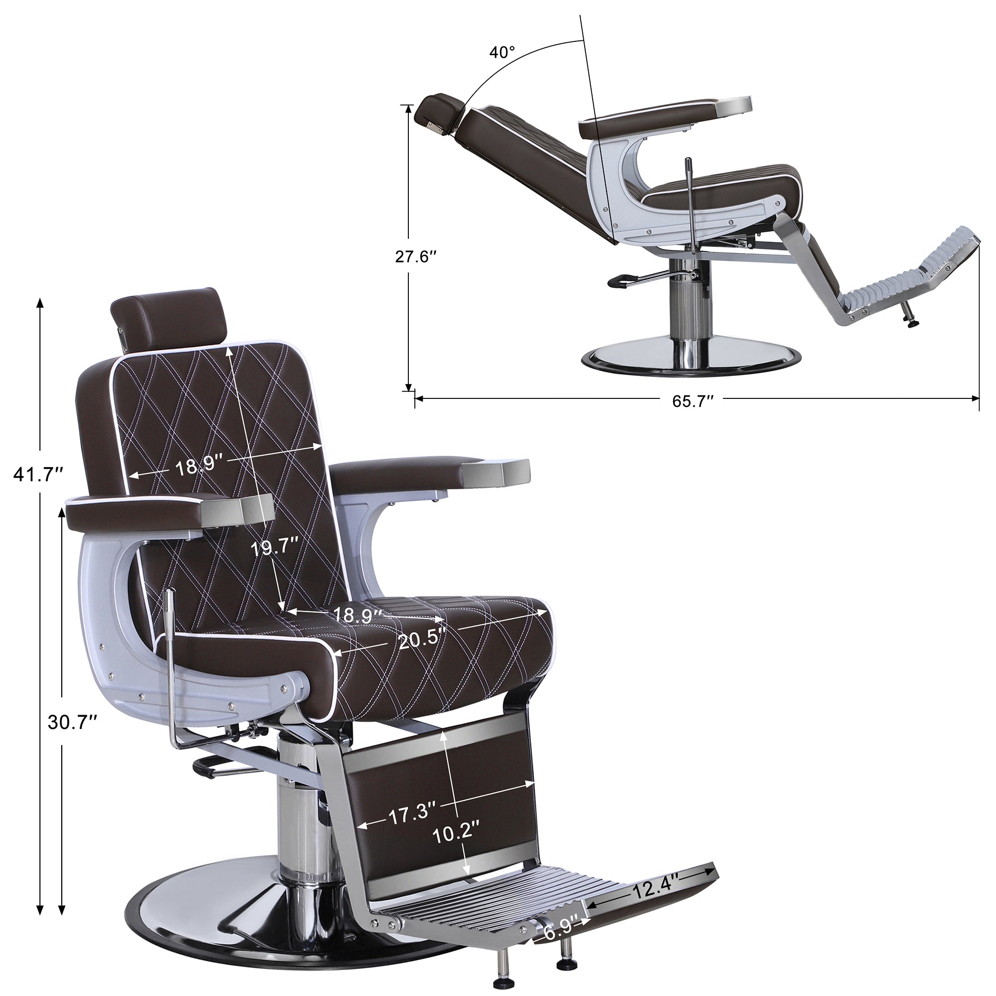 BarberPub Barber Chair for Hair Stylist, Reclining Barbershop Salon Chair 3825