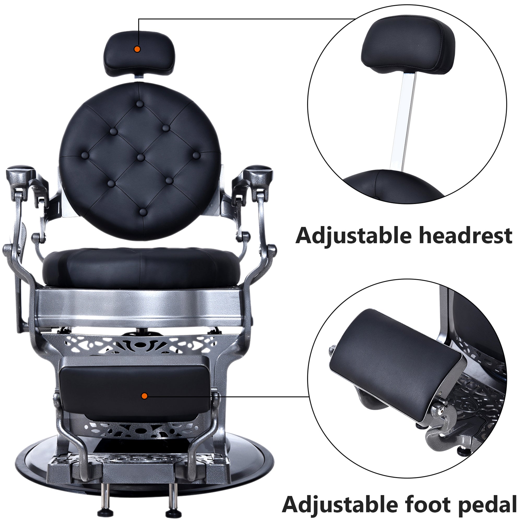 BarberPub Metal Vintage Barber Chair1, Reclining Barbershop Chair with Headrest 3849