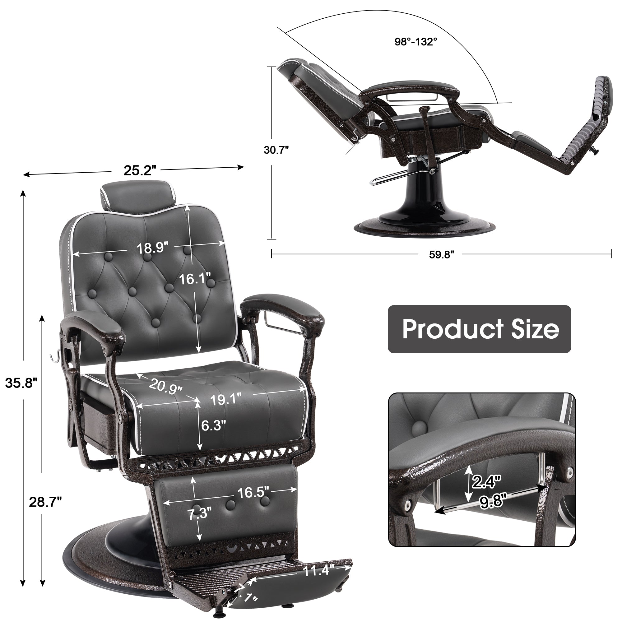 BarberPub All Purpose Barber Chair, Vintage Reclining Hydraulic Hair Salon Chair 9218