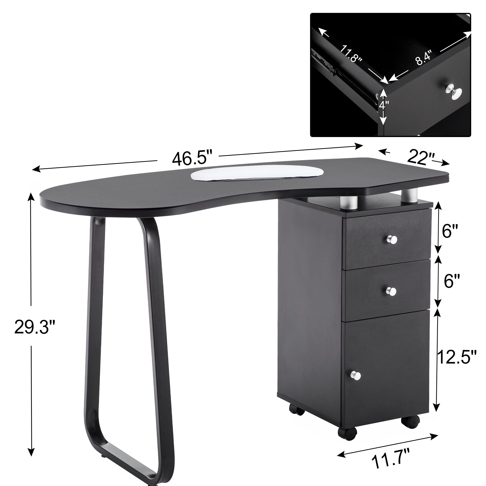 Manicure Acetone Resistant Table with Storage Cabinet & Drawer, Beauty Nail Art Desk with Wheels 0422