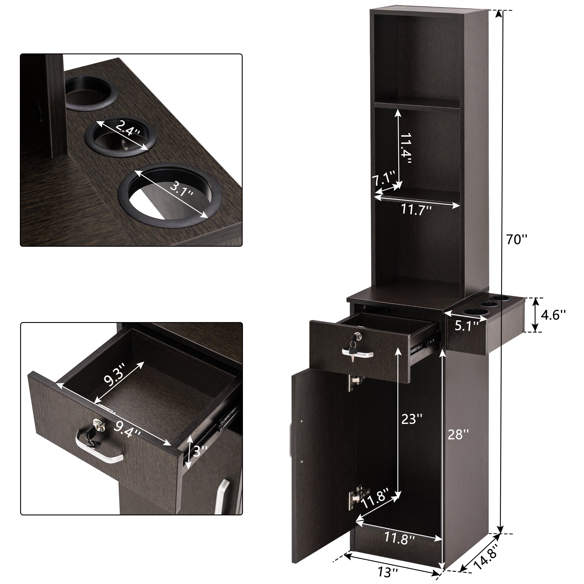 Wall Mount Styling Station with Tool Holders, Hair Salon Storage Equipment with Open Shelves 3208