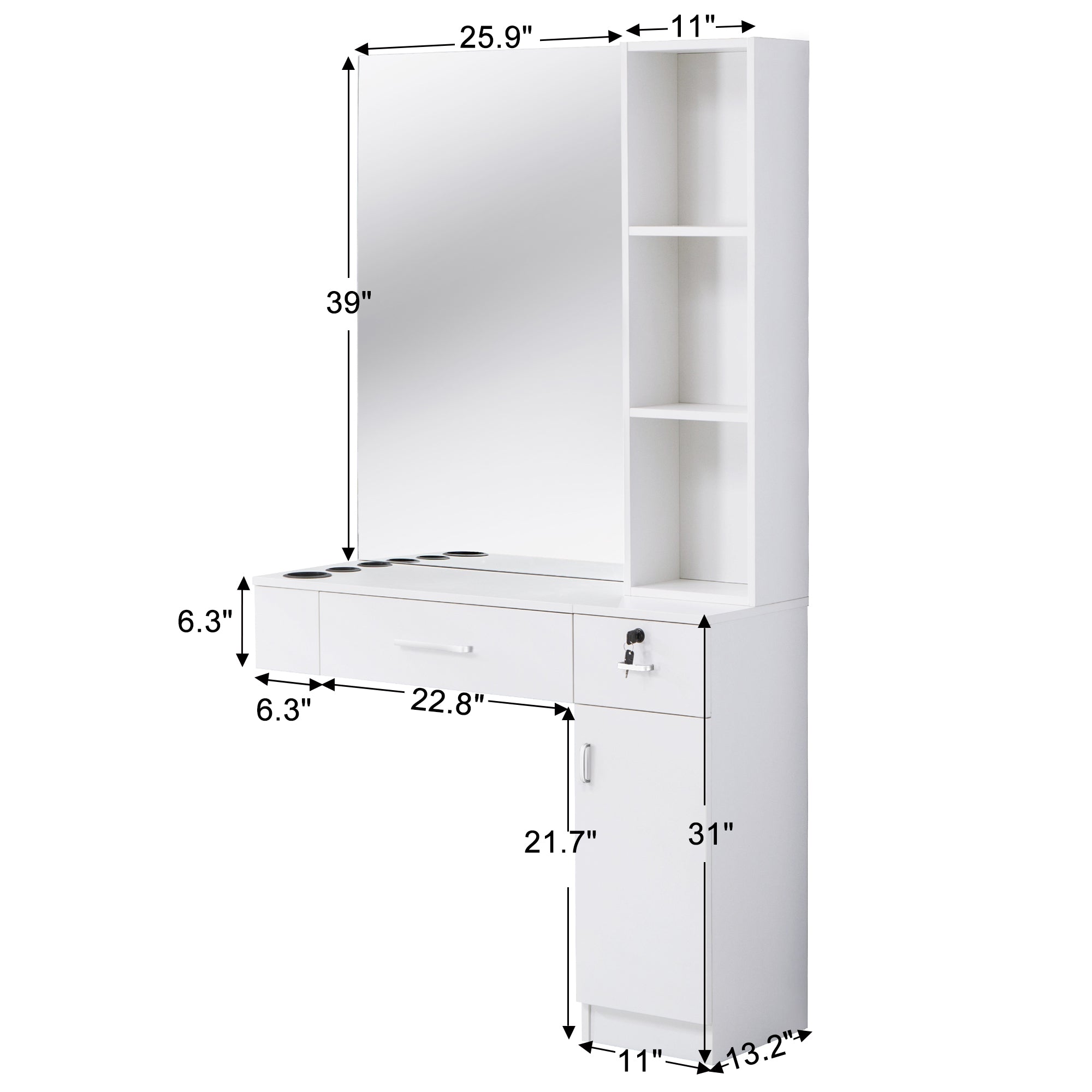 BarberPub Wall Mount Hair Styling Barber Station with Mirror&Tool Holder 3026/3036