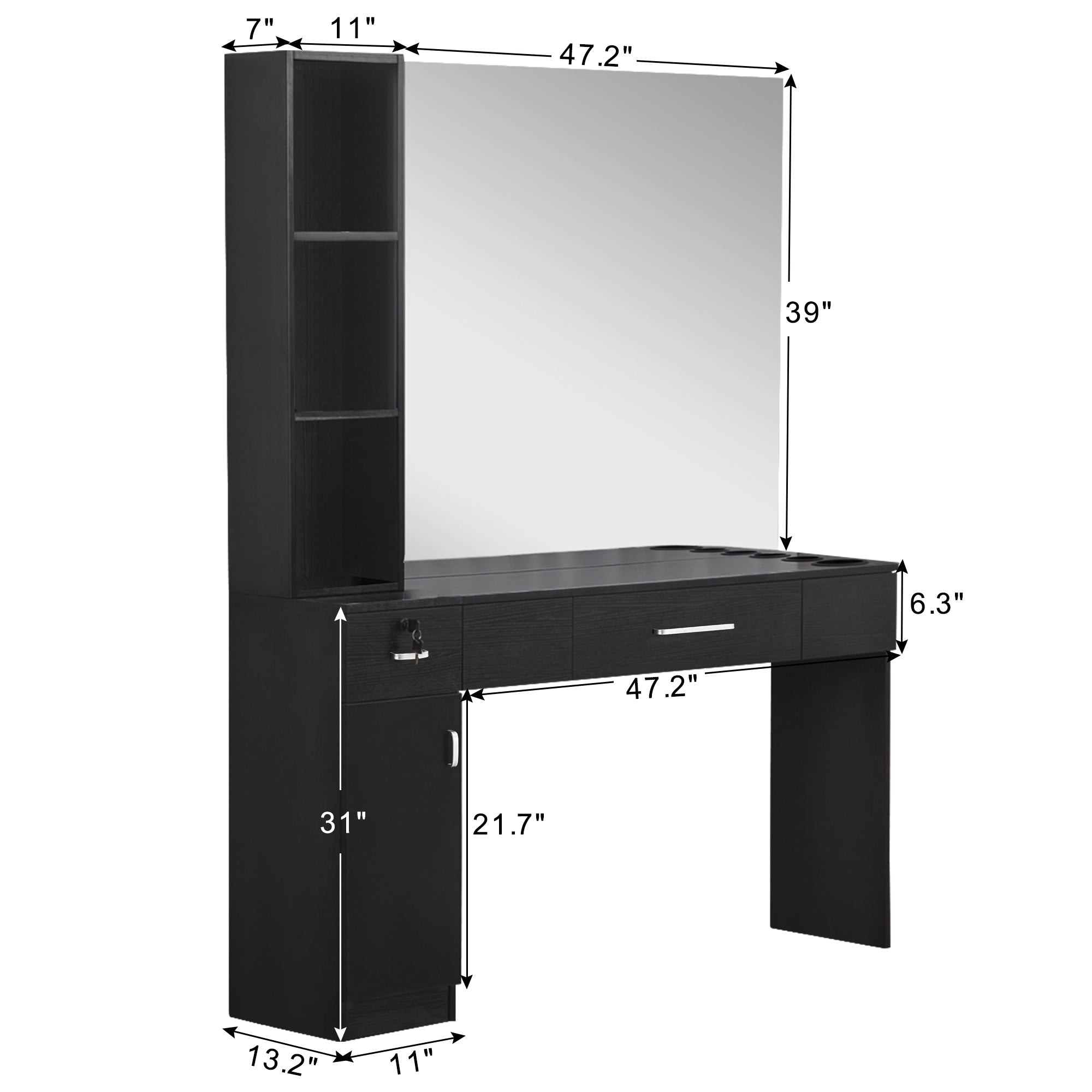 BarberPub Wall Mount Makeup Mirror Station Hair Styling Barber Station 3046