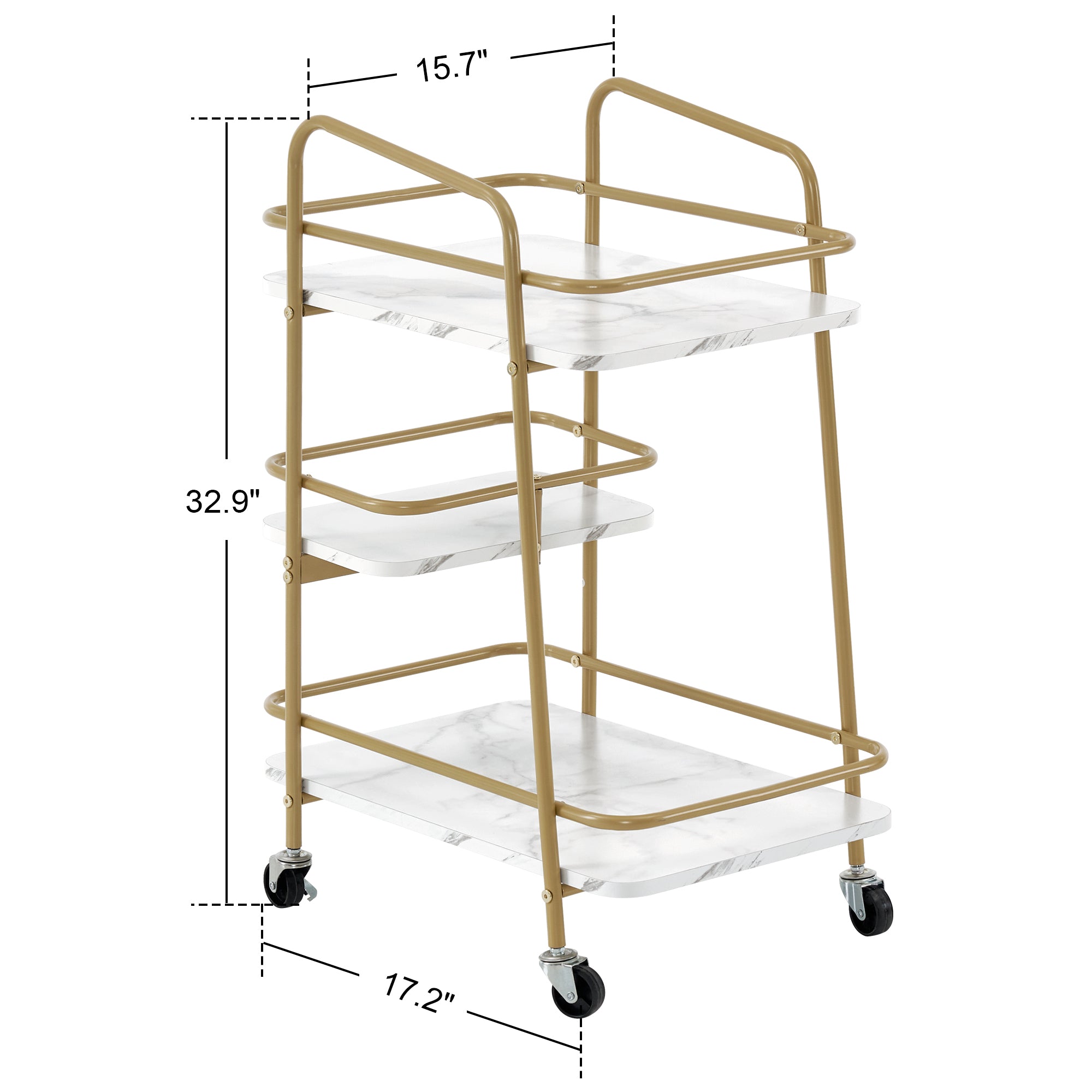3-tier Hair Salon SPA Utility Trolley, Barber Storage Rolling Cart with Marble Plate 2072