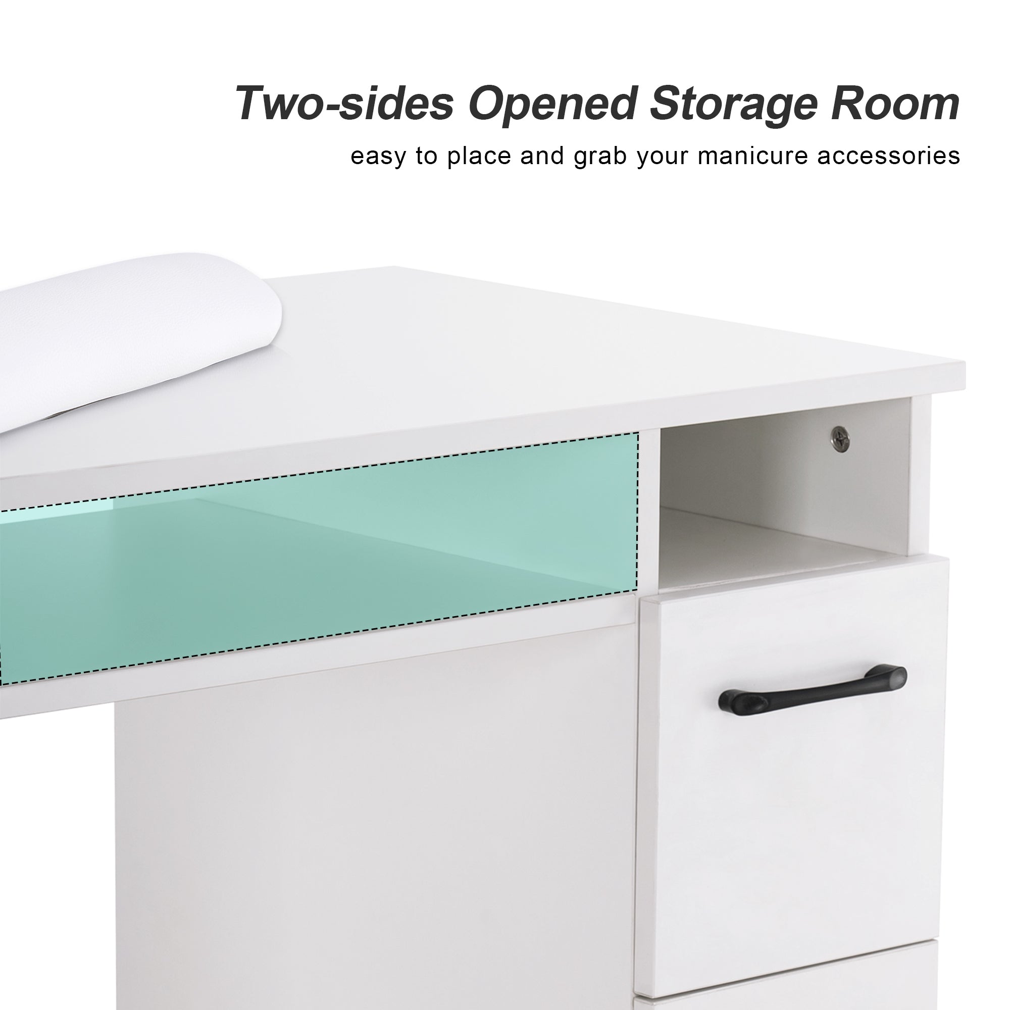 Manicure Table with Lockable Wheels, Beauty Nail Art Desk with Storage Drawers & Cabinets 2600