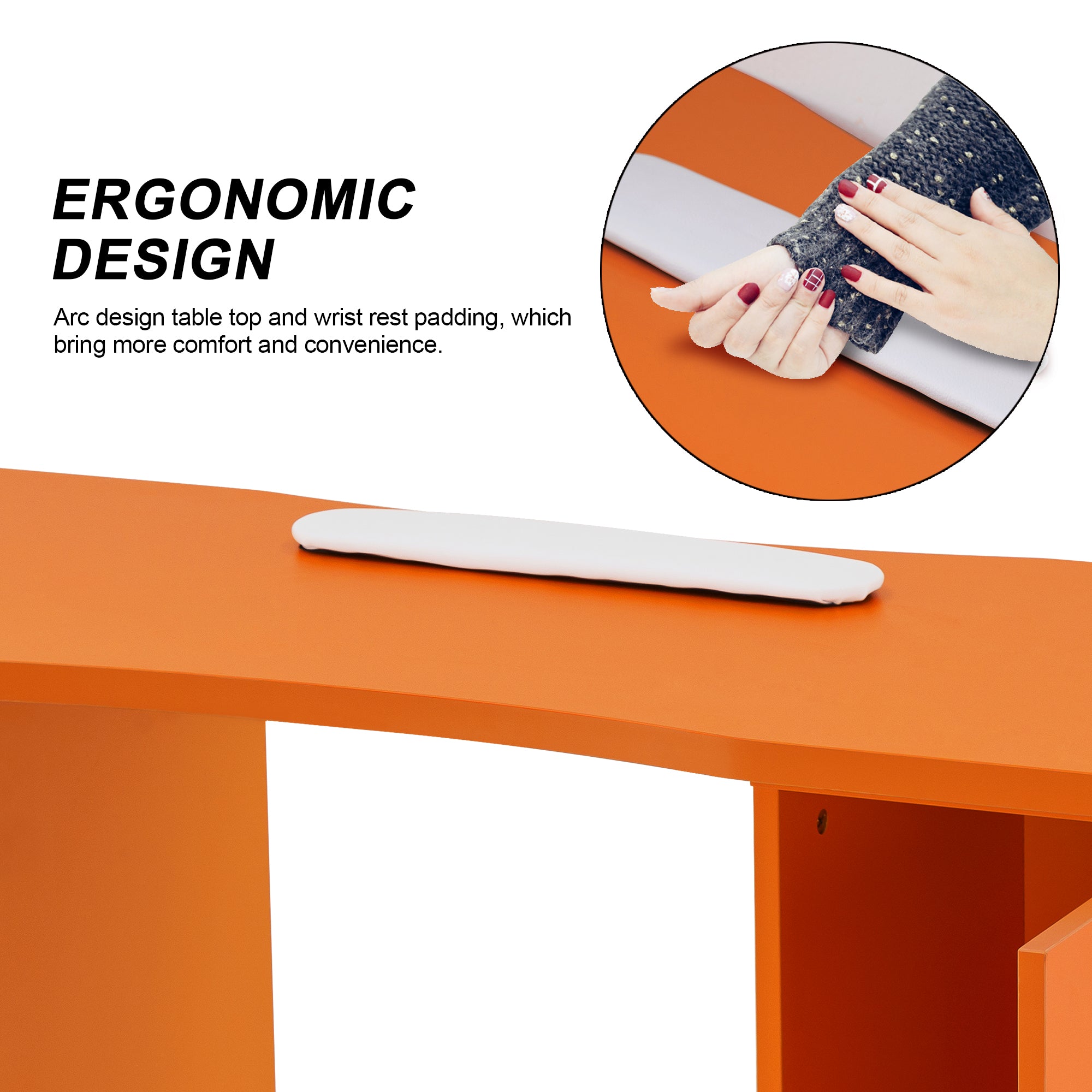Manicure Acetone Resistant Table with Lockable Wheels, Nail Art Station for Storage 0611