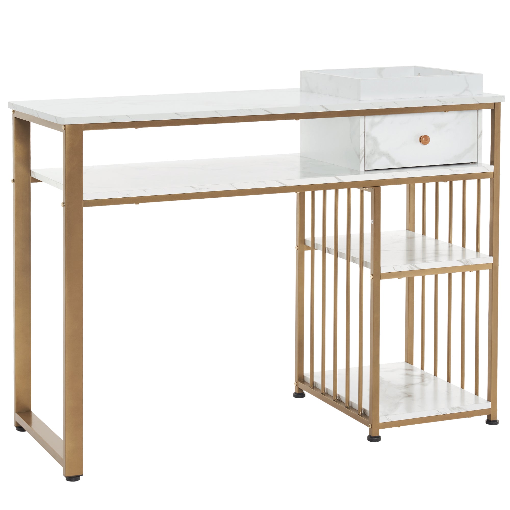 Marbling Texture Nail Tech Table with Open Space, Manicure Workstation for Storage 2408