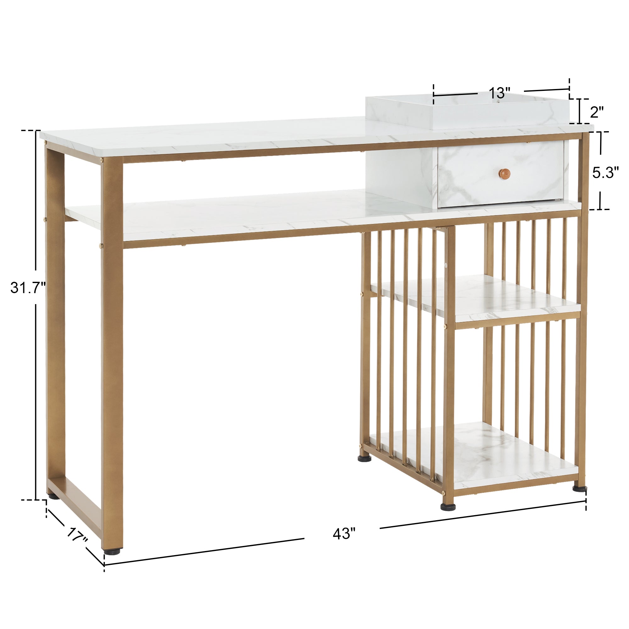 Marbling Texture Nail Tech Table with Open Space, Manicure Workstation for Storage 2408